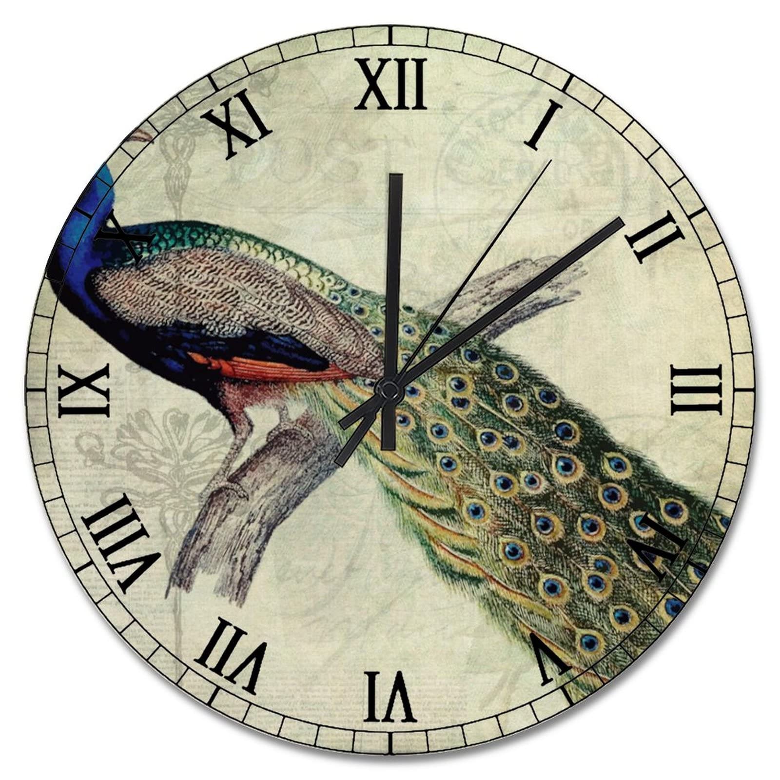 Horloge murale paon silencieuse sans tic-tac pour chambre
