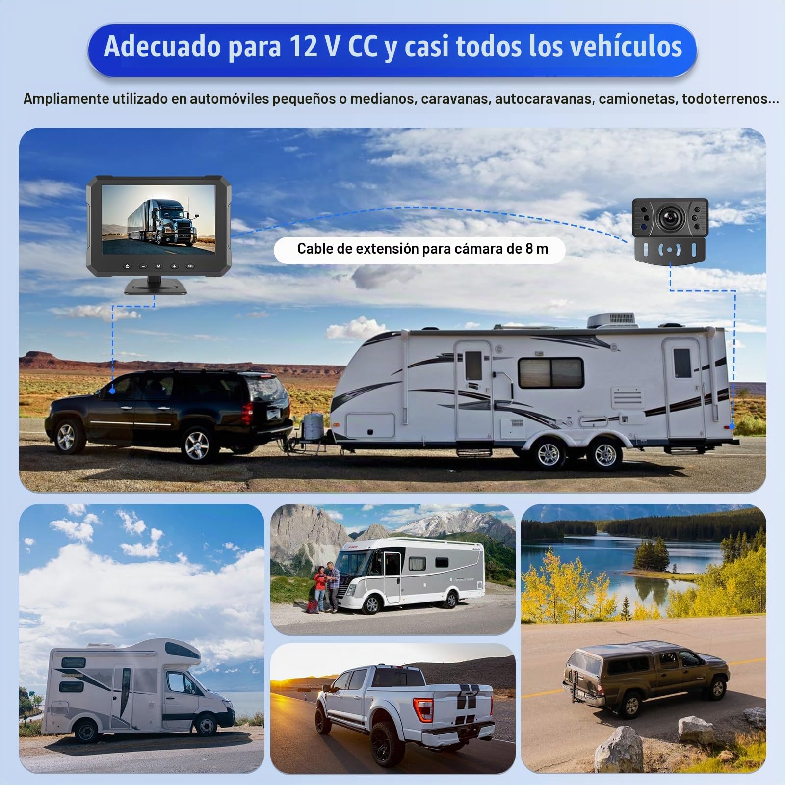OiLiehu Kit Cámara Respaldo con Cable,Monitor HD 1080P 5 Pulgadas, Cámara de Visión Nocturna por Infrarrojos, Resistente al Agua IP68,Cámara de Marcha Atrás con línea Auxiliar