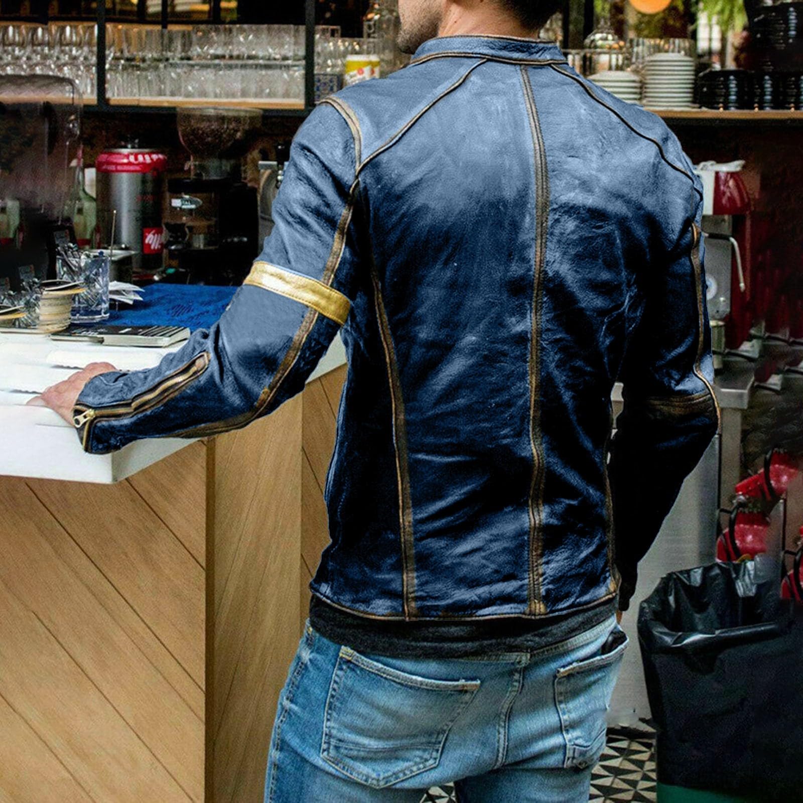 Chaqueta punk rock para hombre, chaqueta de piel para hombre, estilo vintage, con cremallera, bolsillos, chaqueta de entretiempo, chaqueta de otoño, chaqueta impermeable para otoño, abrigos ajustados