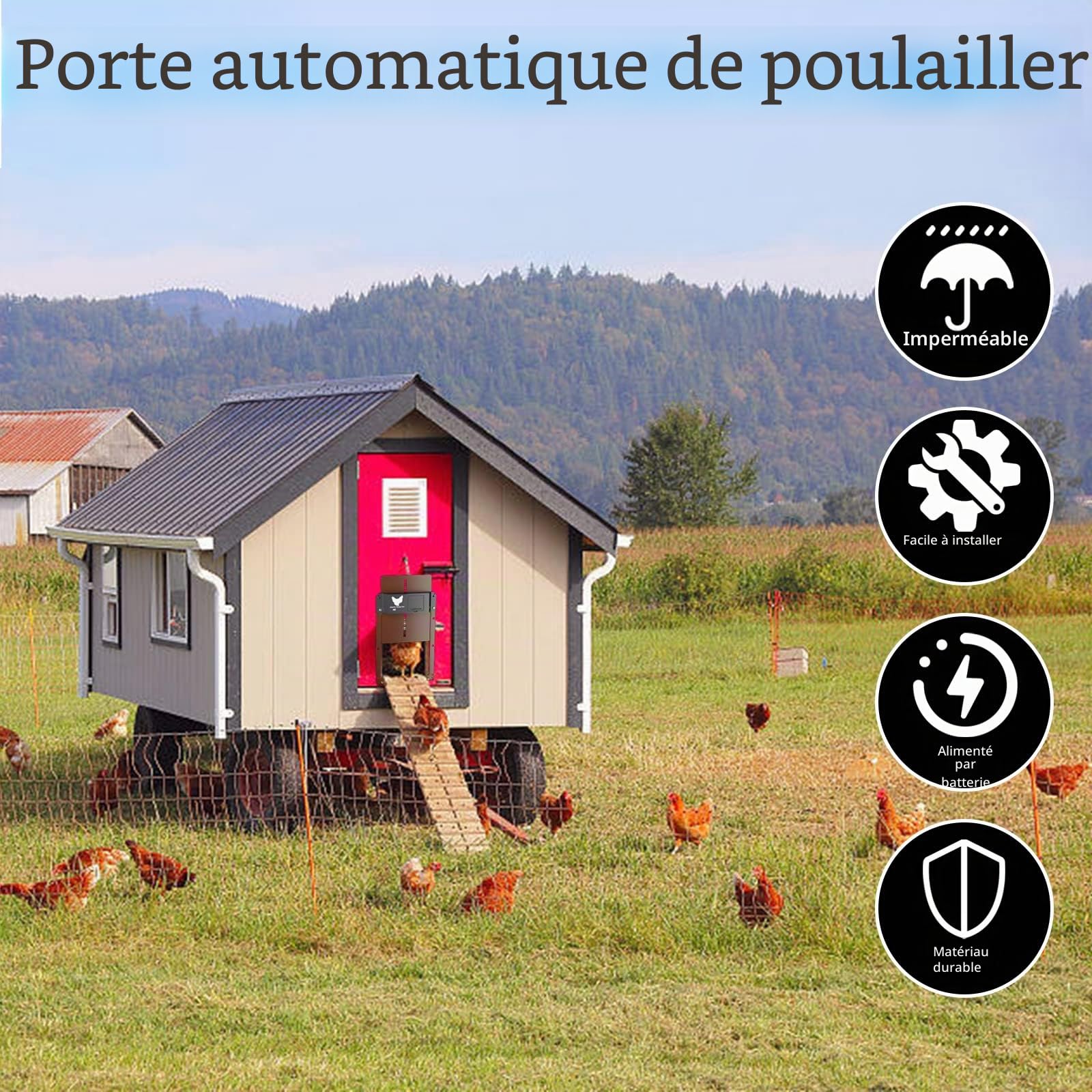yoarmyt Nouveau Porte Automatique Poulailler, Automatique Etanche avec Capteur de Lumière Porte De Poulailler Automatique à Induction à Pile