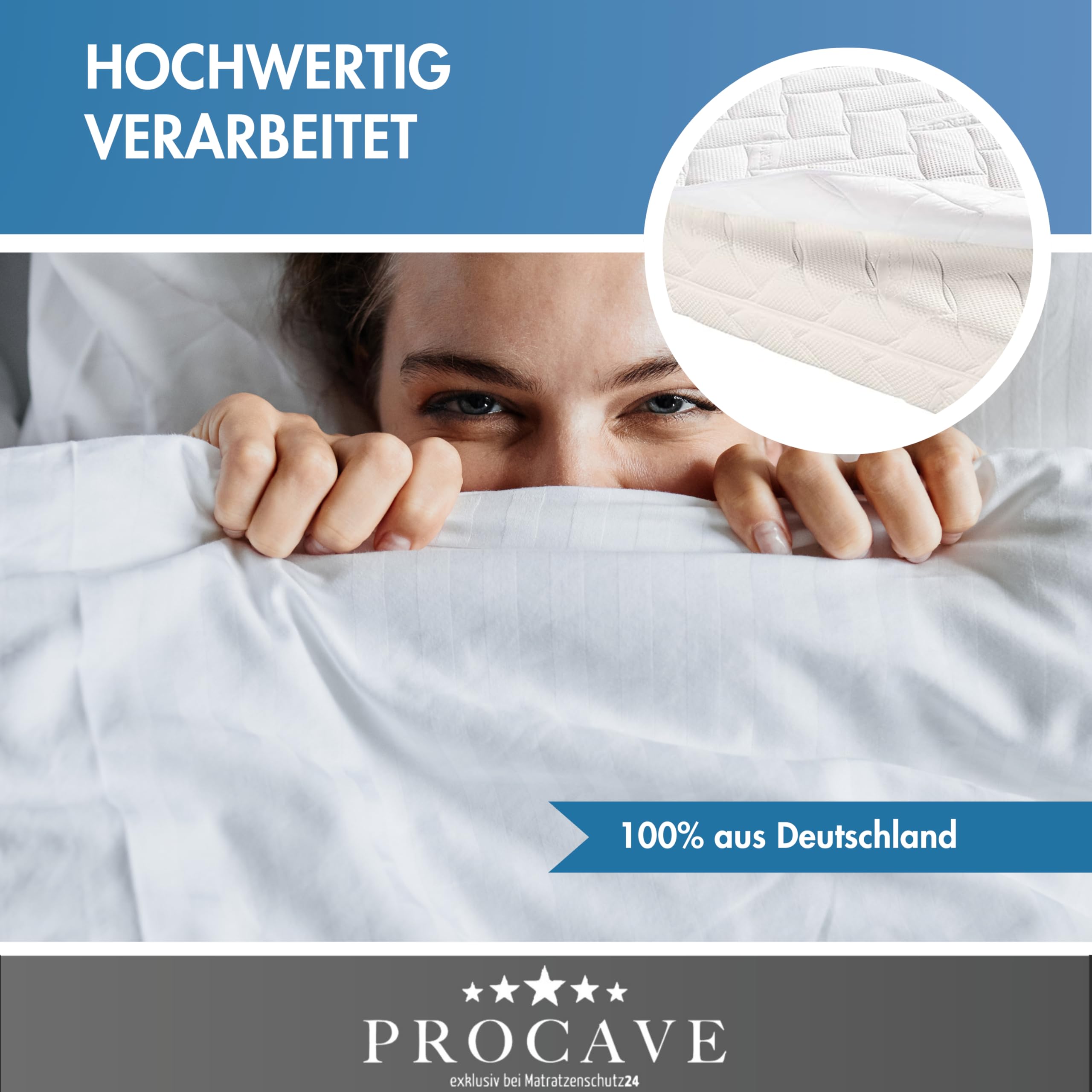 PROCAVE Matratzenauflage Lyocell-Tencel versteppt, Matratzenschoner mit 4-Eckgummis, Matratzen-Spannauflage 100% aus Deutschland, Matratzenschutz in 180x200 cm