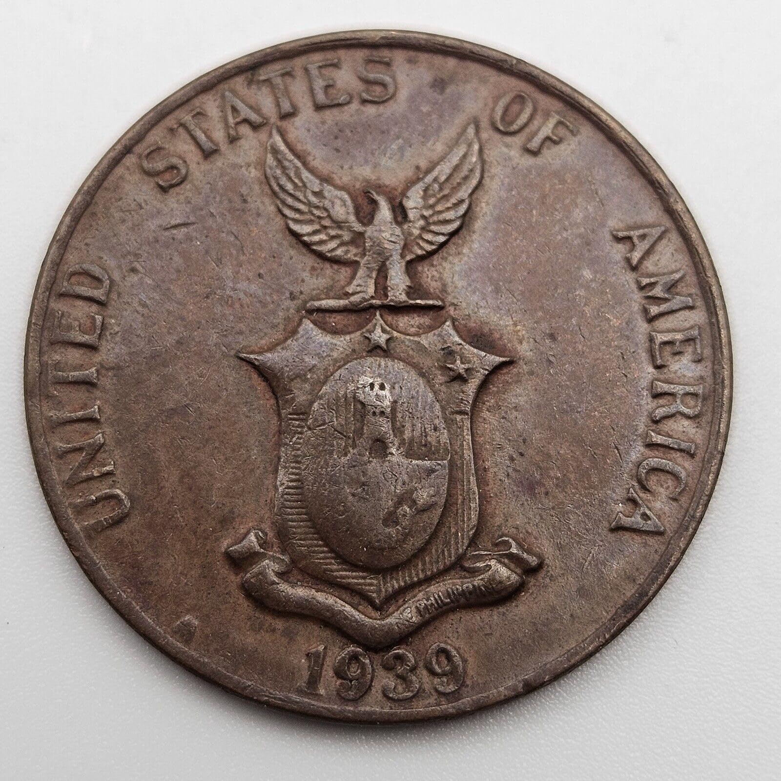 1937-44 1 Centavo Filipino Coin. WW2 War Era Coin, USA Occupation