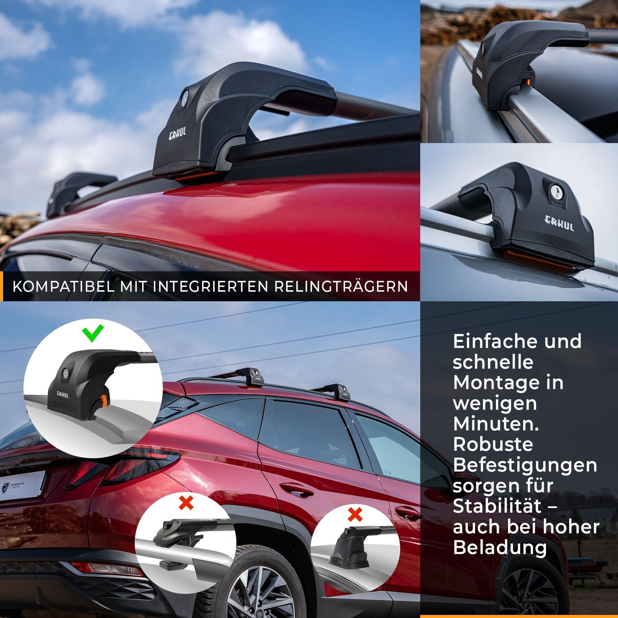 CHROMEMASTER Dachgepäckträger Relingträger Dachträger Kompatibel mit BYD Seal U 2024+ ; Dient der Montage von Dachboxen, Fahrradträger, Leiter | Dachgepäckträger Für Urlaub, Reisen Und Alltag