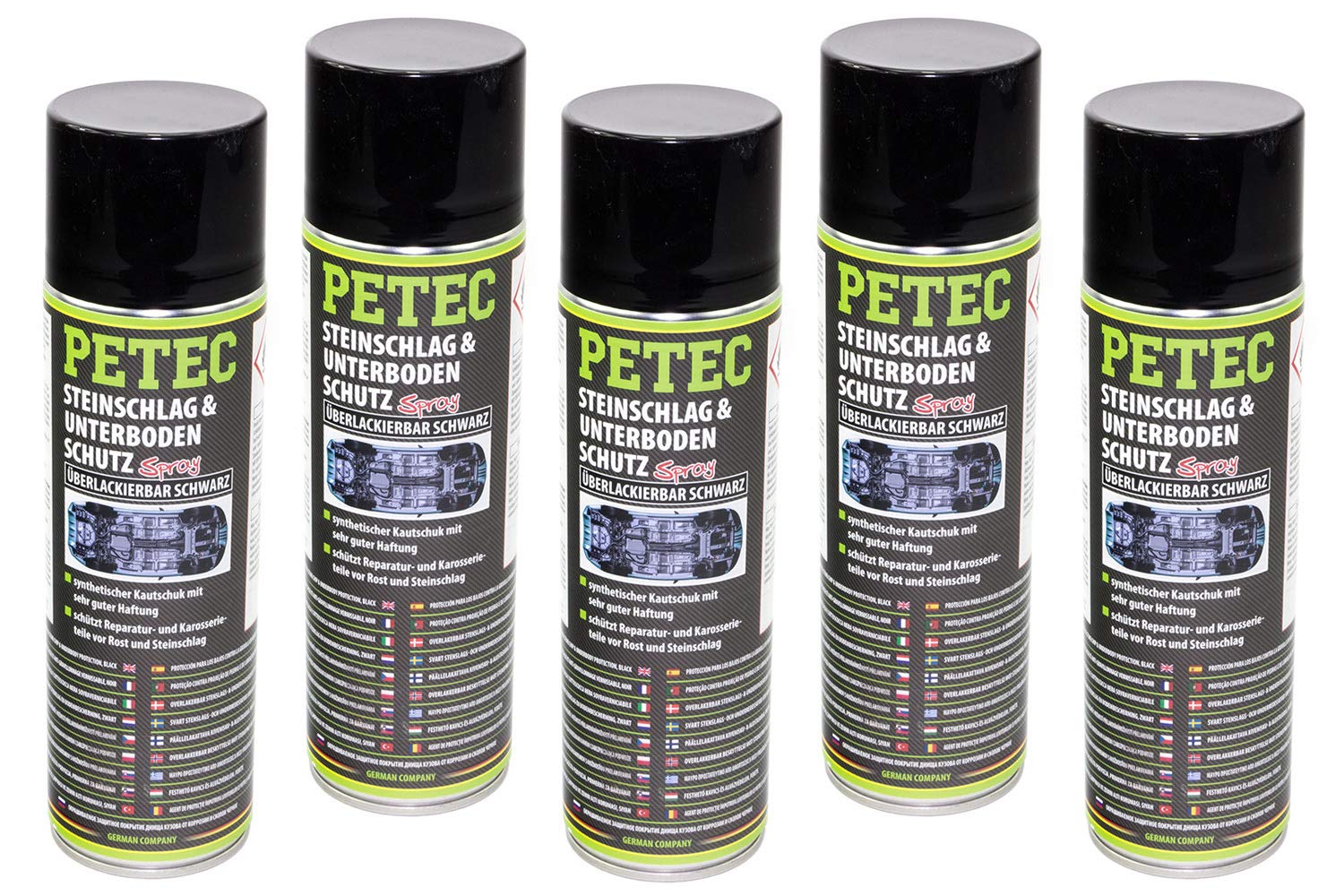 5x PETEC 500 ml Steinschlag & Unterbodenschutz Spray Schwarz überlackierbar