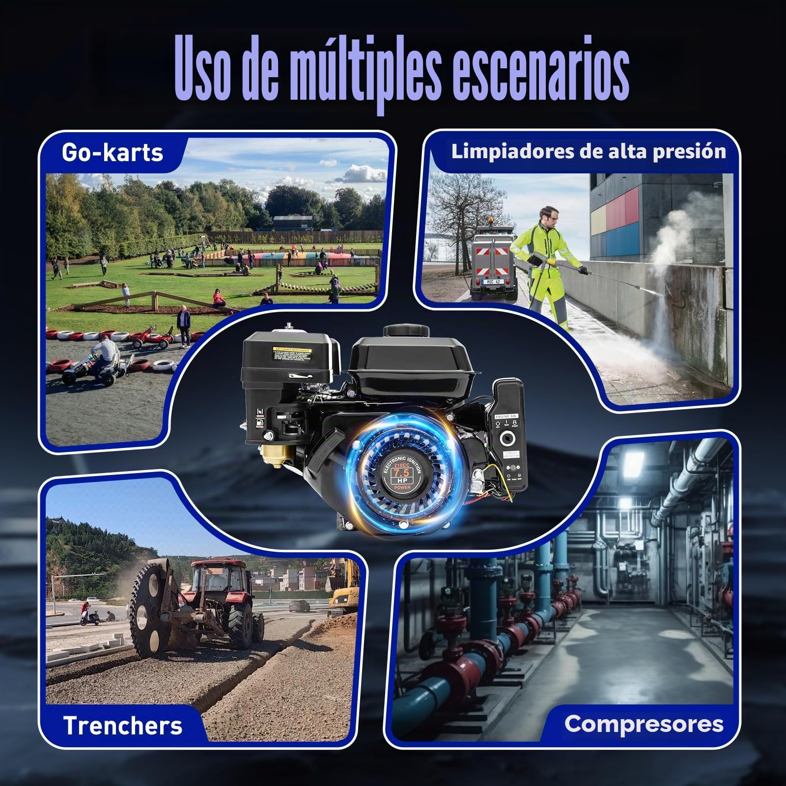 Motor de gasolina de 4 tiempos con 7,5 CV, arranque eléctrico, karting 212 cc, arranque de tracción