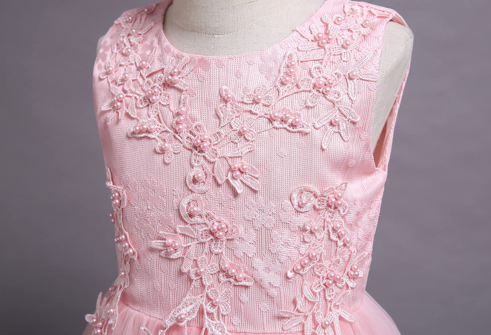 IMEKIS Abito da bambina con fiori, da principessa, in pizzo, in tulle, con paillette, con fiocco, per feste, matrimoni, compleanni, lunghi