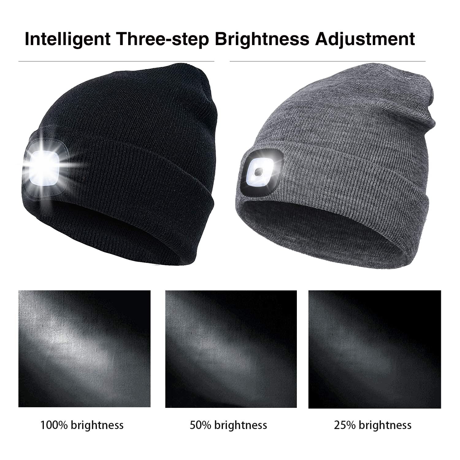 JFAN Cappello Lavorato A Maglia da Uomo Unisex LED con Torcia Inverno Tinta Unita Illuminato Sci Caldo Cappello in Pelle di Melone Beanie cap