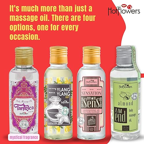 Miniatura 7 de HOT FLOWERS Set de Aceite de Masaje Corporal Sensual para Hidratante y Nutre la Piel - Mujeres y Parejas (Tántrico)