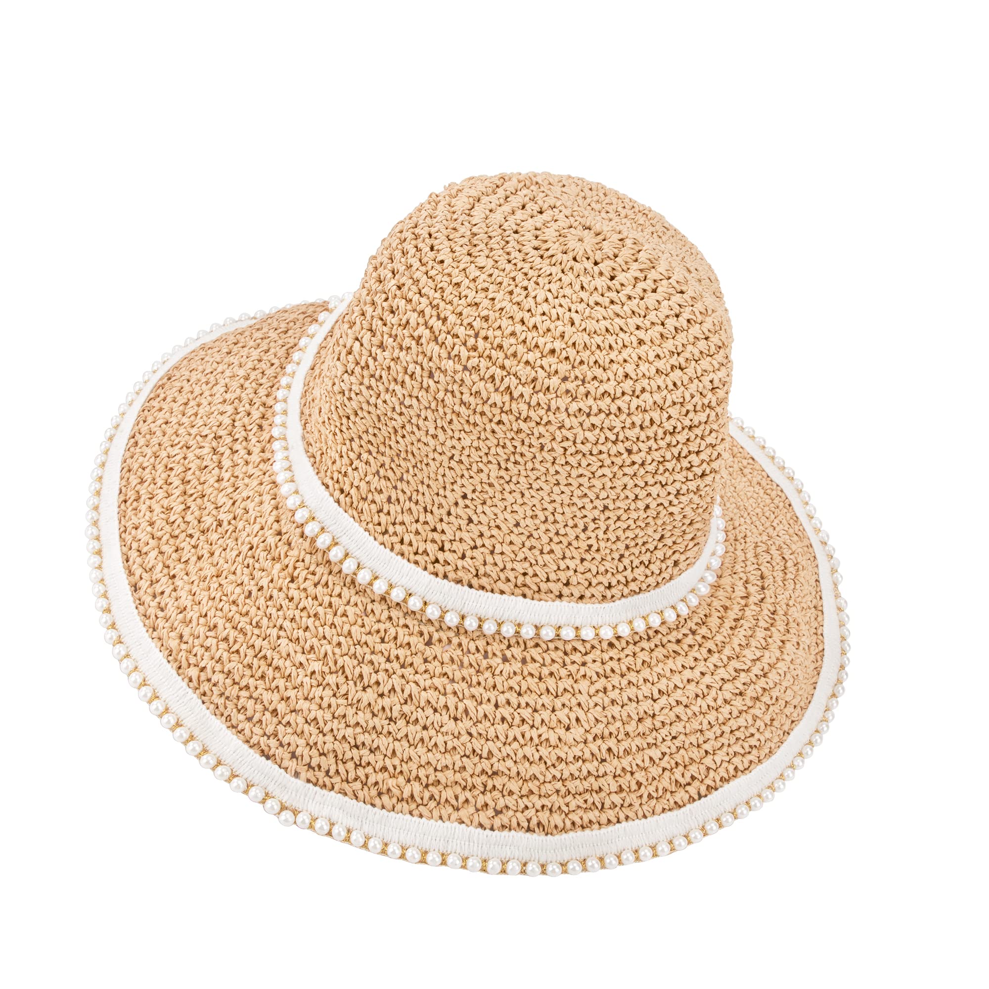 Kmbcove Sombrero de Paja para Mujer Plegable Sombrero de Sol al Aire Libre UV Protection Pamelas de Playa de Verano de ala Ancha para Señora Viajes Decoración Vacaciones Beige