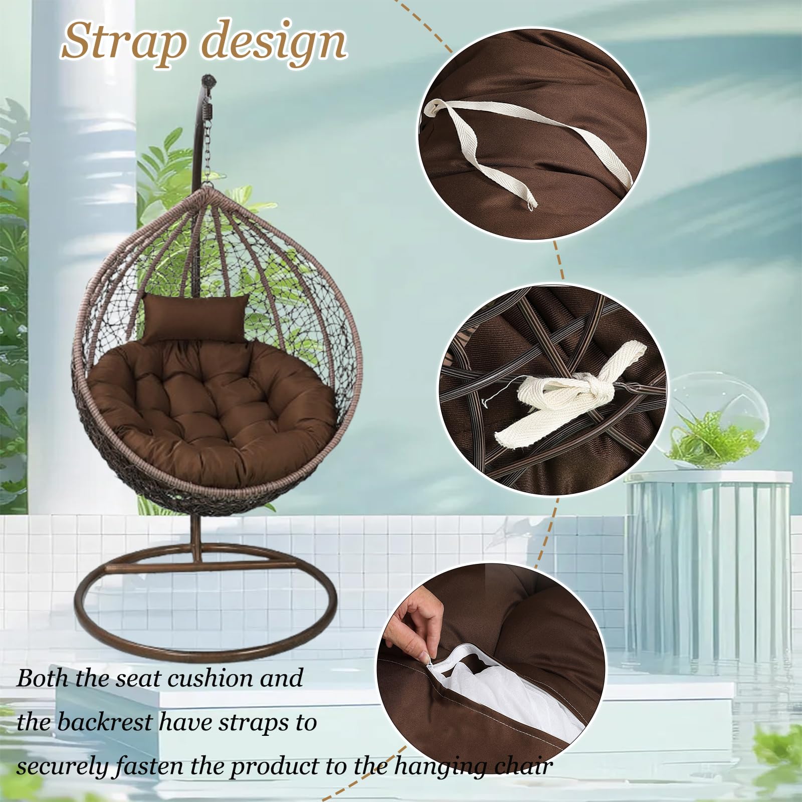 Egg Chair Cushion Swing Hanging Chair Cushion Thicken Thick Hanging Basket Chair Bench Cushion Pad Rattan Cushion for Garden Outdoor Indoor Patio (Only Cushion),Offwhite,110CM