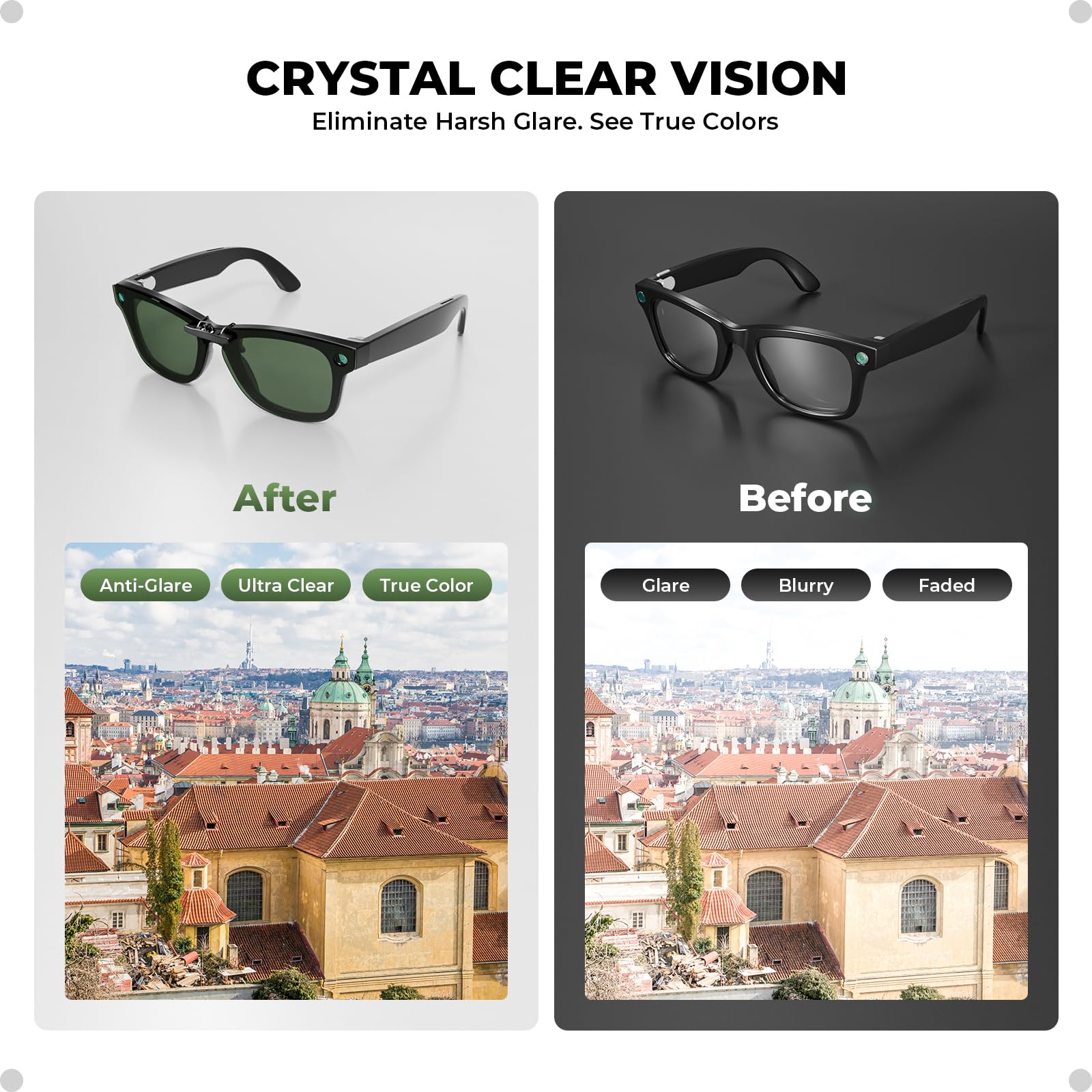 Confezione da 4 bicchieri polarized Clip-On per Ray-Ban Meta 2 Smart Glasses, Anti Glare UV Protection, No Impact on Sensors, 4 colori (Black/Green/Blue/Gradient Grade), L