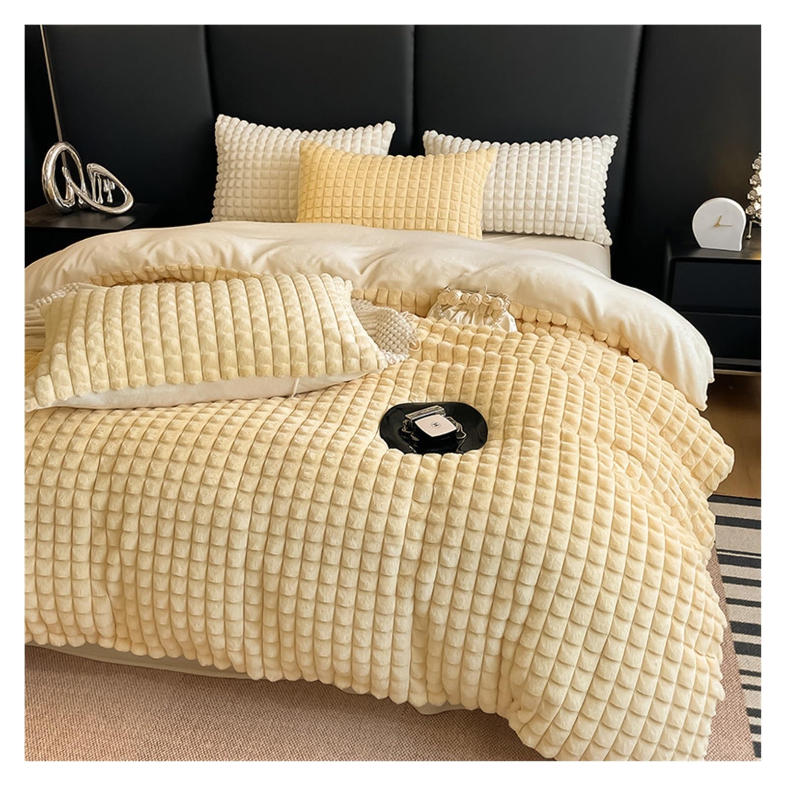 Set di biancheria da letto Morbido pile Lenzuolo con angoli in pile di latte Set di quattro pezzi Pile di corallo invernale Copripiumino in pile polare Letto in flanella(Pink,1.5 1.8 200x230cm)