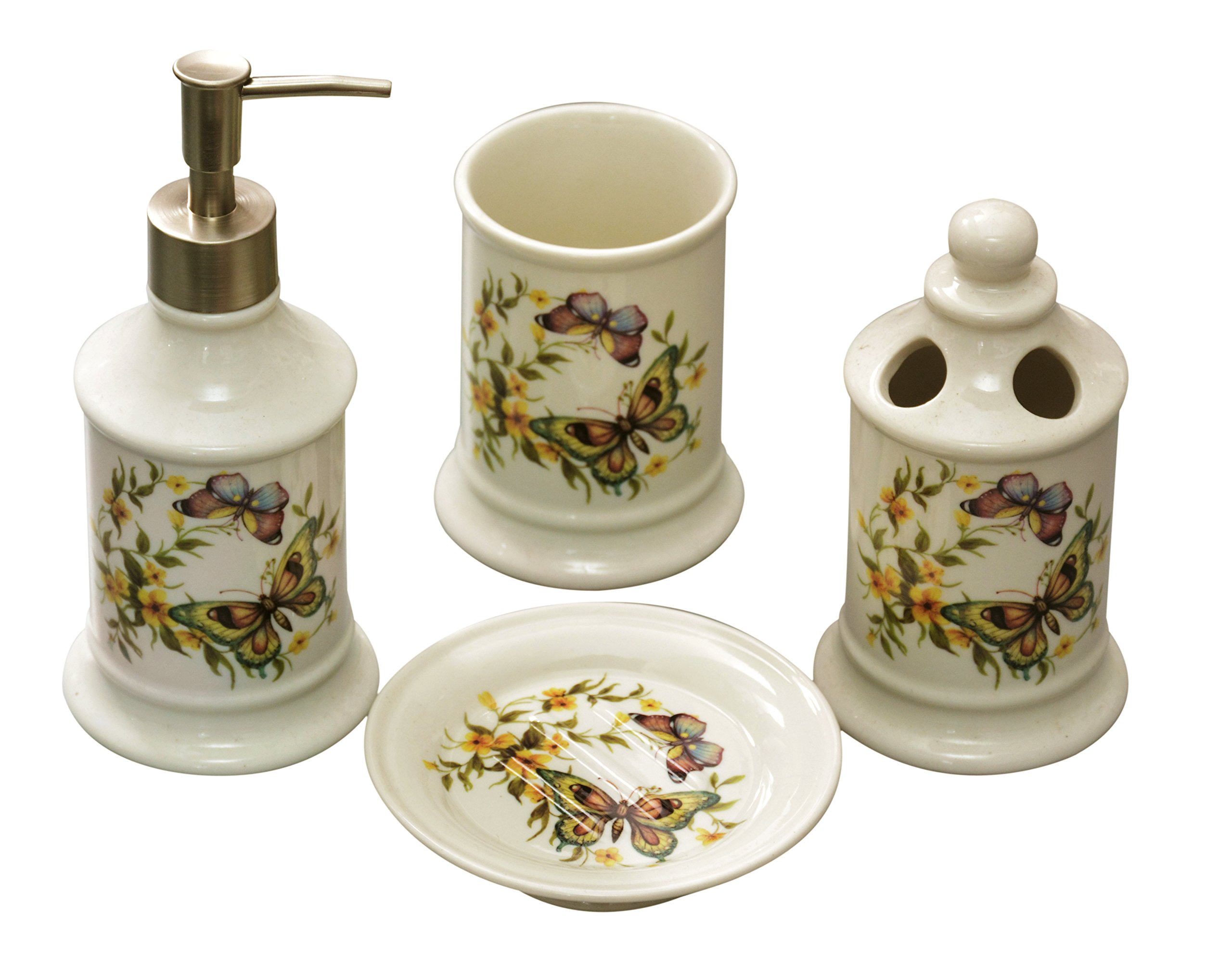 Sweet Home Collection Shower Curtain, Lotion Pump, Tumbler, Toothbrush Holder Soap Dish, Sinatra Silver, 5 Piece