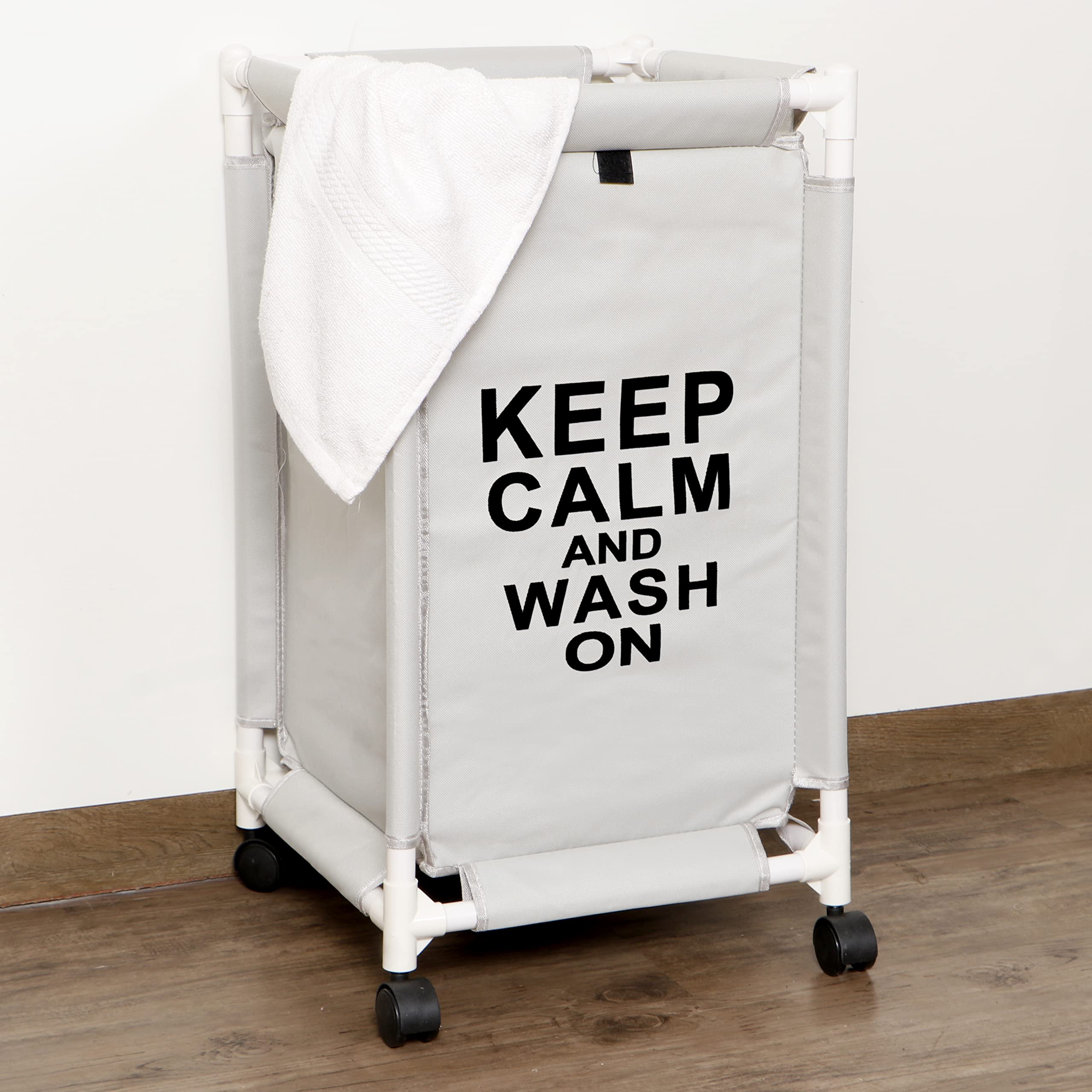 HOKIPO Oxford Fabric Laundry Basket With Wheels | Laundry Hamper with Lid Cover | Rolling Laundry Clothes Basket Trolley, 65x35x35 cm, Grey (AR-4060)-image-30