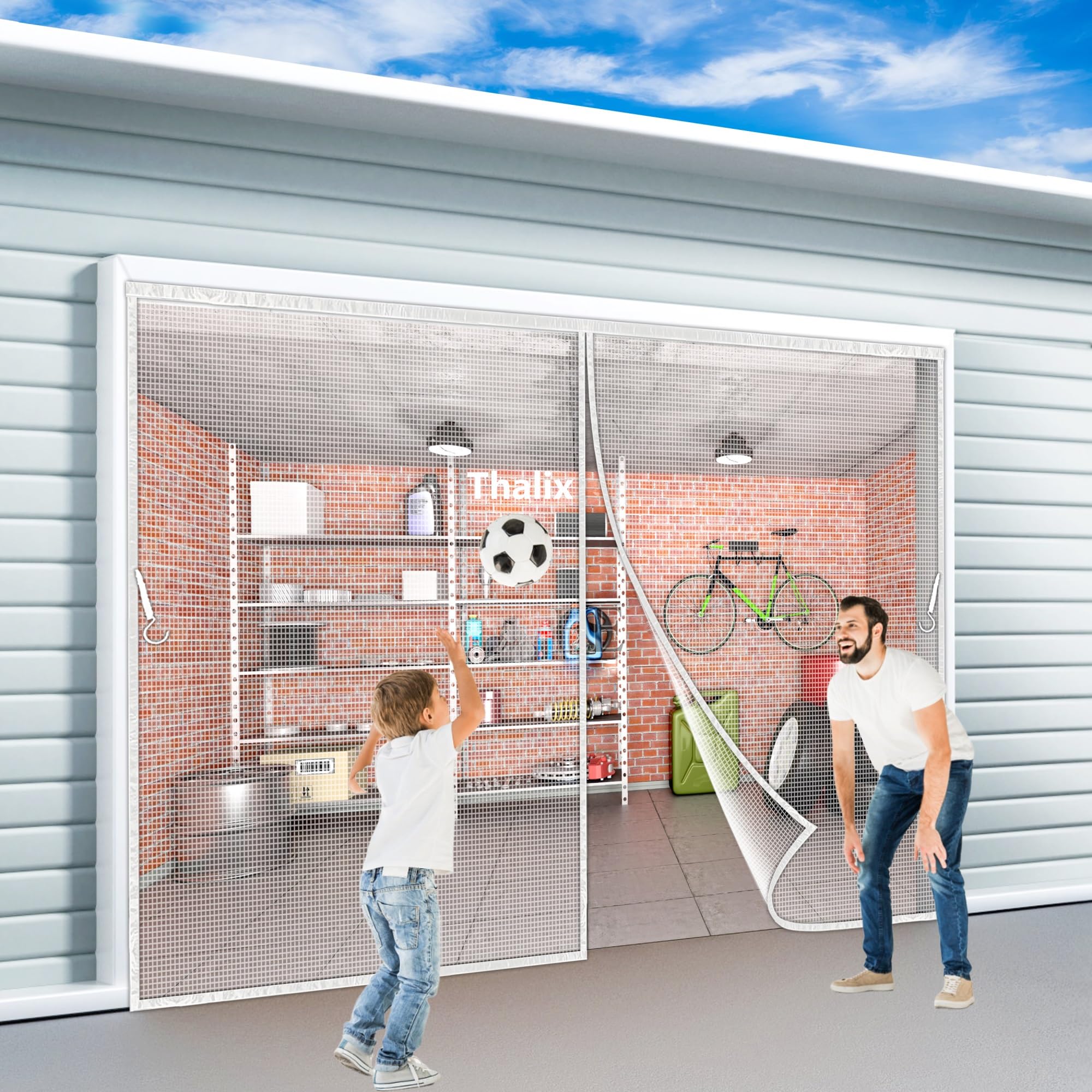 Door Screen Magnetic Closure, 39x72 inch Magnetic Screen Garage Mesh Heavy Duty Weighted Bottom, Easy Assembly Pass, Hands Free Door Kit White WYJ9N