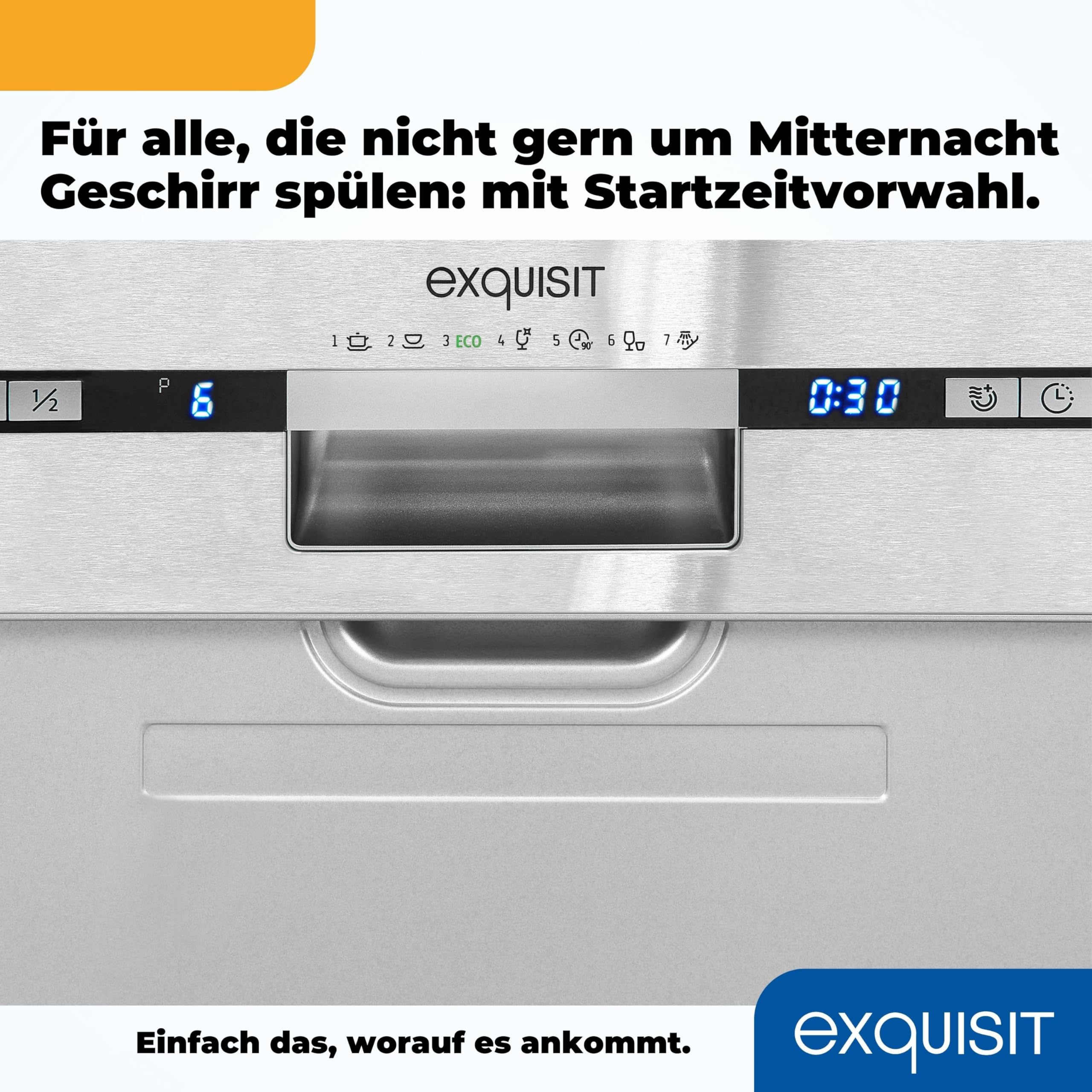 Exquisit EGSP2109-EB-030E Geschirrspüler 45 cm Teilintegriert 9 Maßgedecke Inox