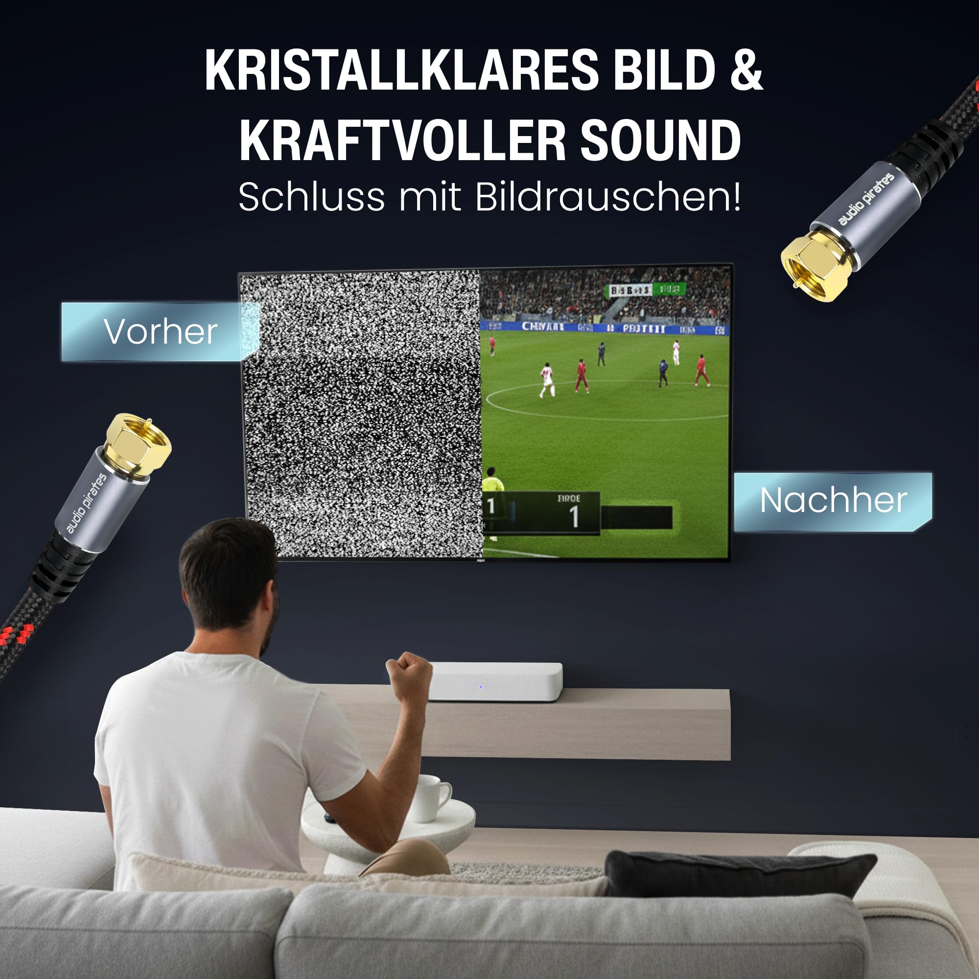 audio pirates RG6 kabel koncentryczny – kabel SAT z prostymi wtyczkami F – podwójnie ekranowany kabel koncentryczny o średnicy 7 mm – kabel antenowy, kabel koncentryczny czarny/czerwony (2 sztuki – 5