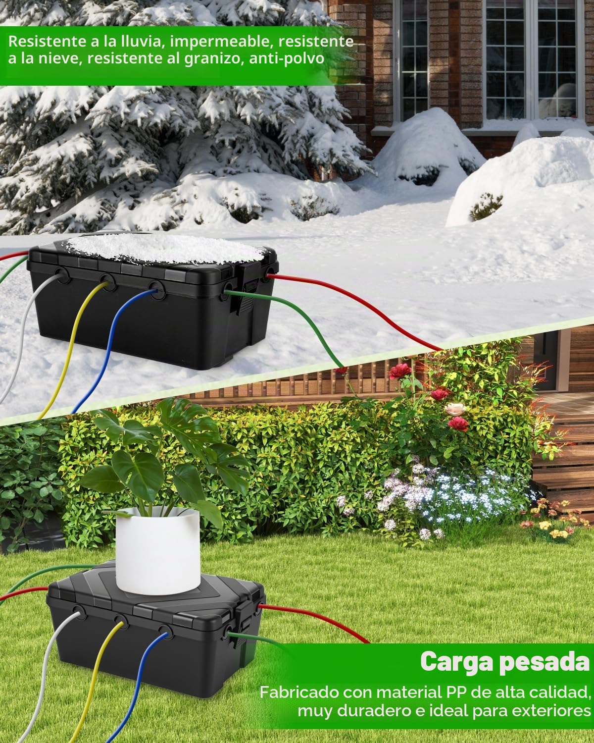 IP54 Caja de cables impermeable grande 32 x 22 x 13 cm, resistente al agua, 7 entradas de cable, caja eléctrica para proteger enchufe, cable de extensión, enchufe de jardín, luz de vacaciones