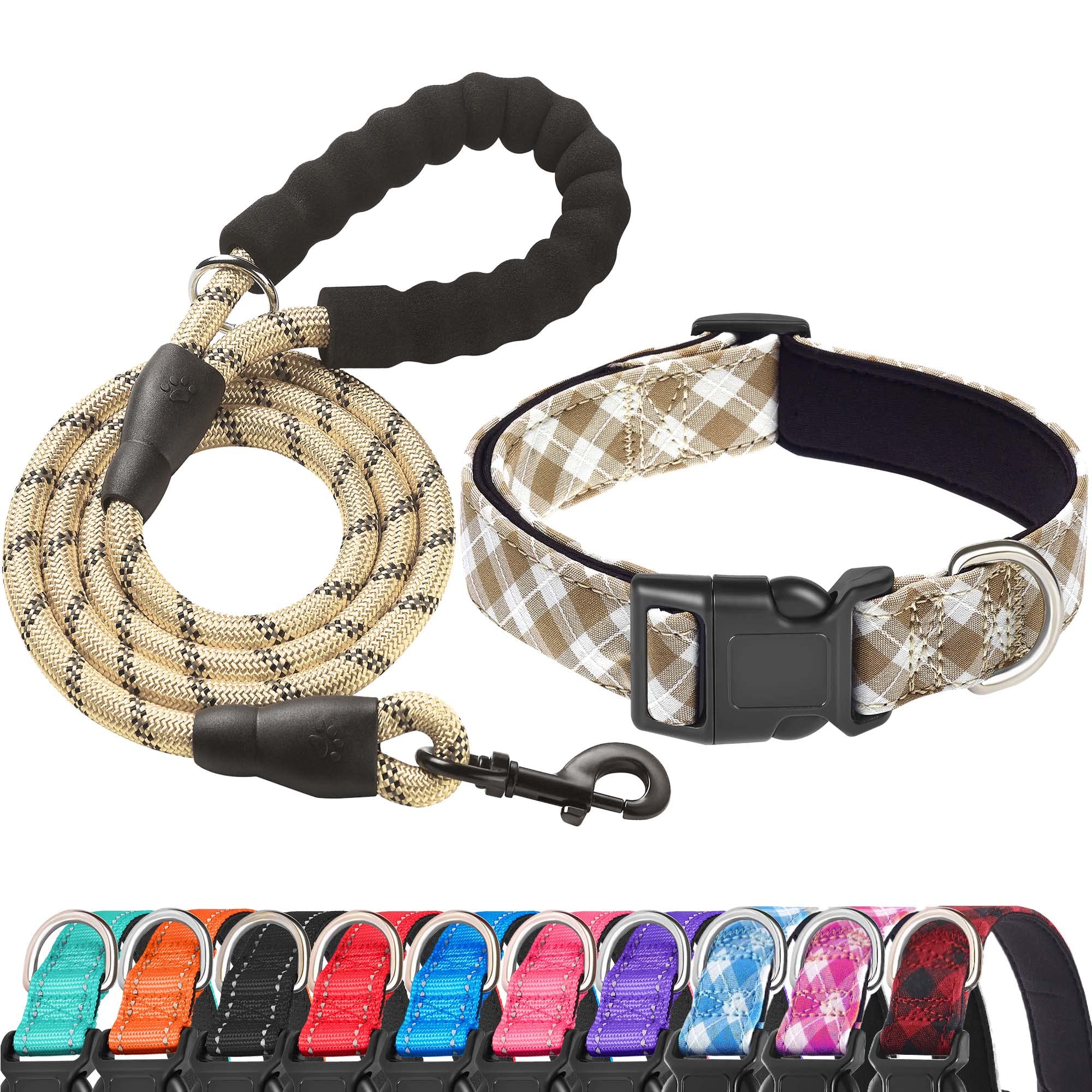 Ladoogo Reflective Dog Collar Padded with Soft Neoprene Breathable Adjustable Nylon Dog Collars for Small Medium Large Dogs (Large (Pack of 1),