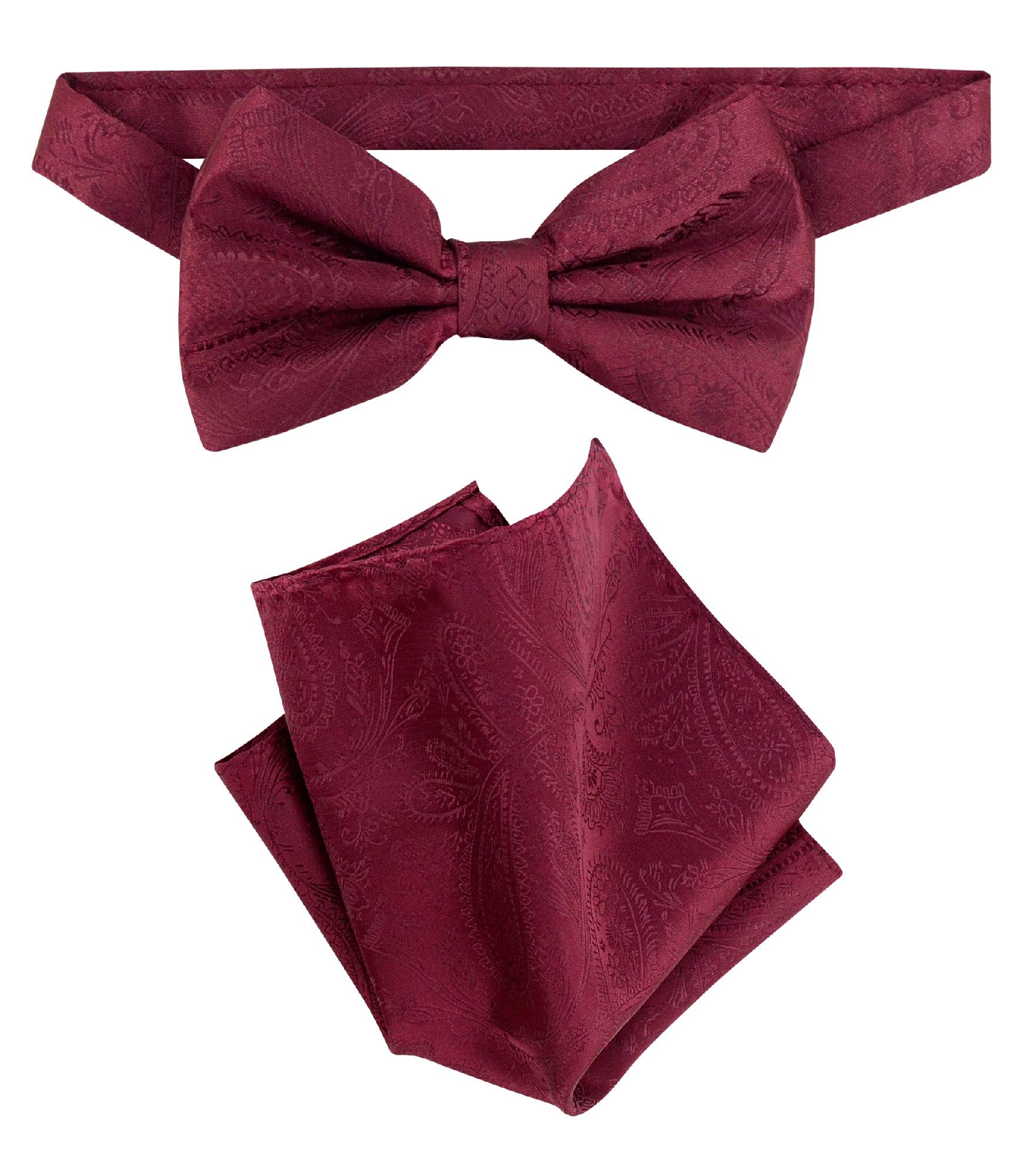 Vesuvio Napoli BowTie Burgundy Paisley Color Mens Bow Tie & Handkerchief