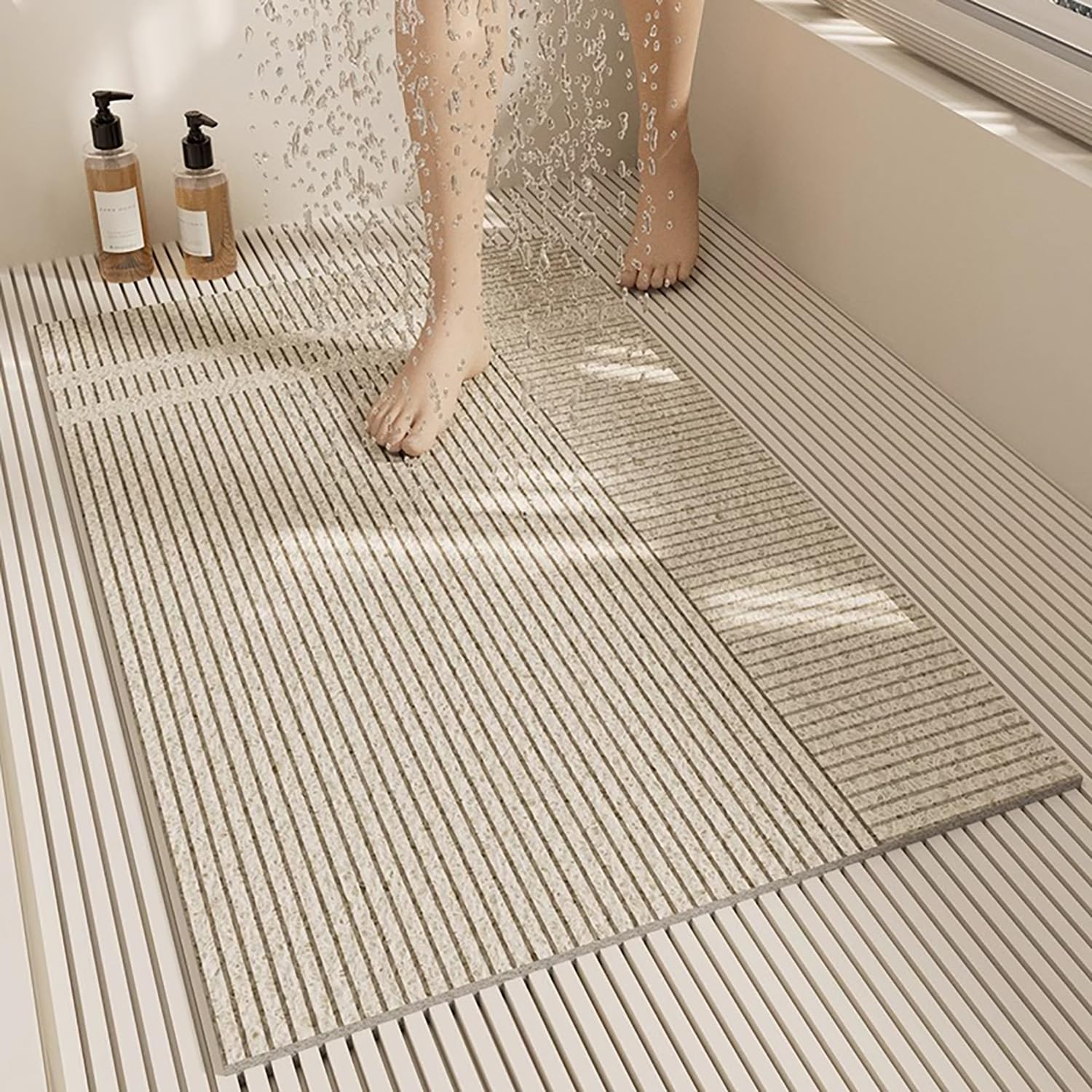 QYMYOZ Non-Slip Bath Mat 60x70cm Luffa Shower Rug Drainage Hole Bath Mat Geometric Pattern Bathroom Mat Soft & Absorbent Perfect for Shower & Tub Use