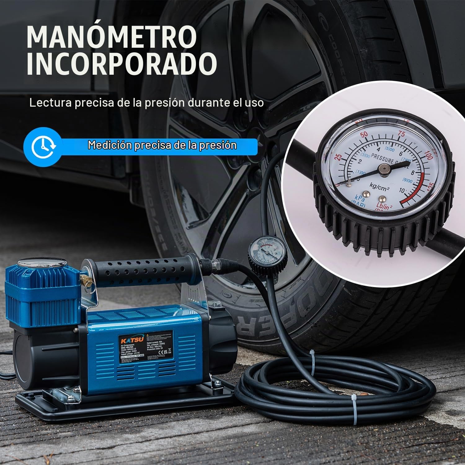 KATSU Tools Profesional Inflador de Neumáticos de Coche, 150 PSI 12V 45Amp Portátil Gran Volumen Bomba de Neumáticos de Compresor de Aire para 4WD Auto Van Camiones Inflables
