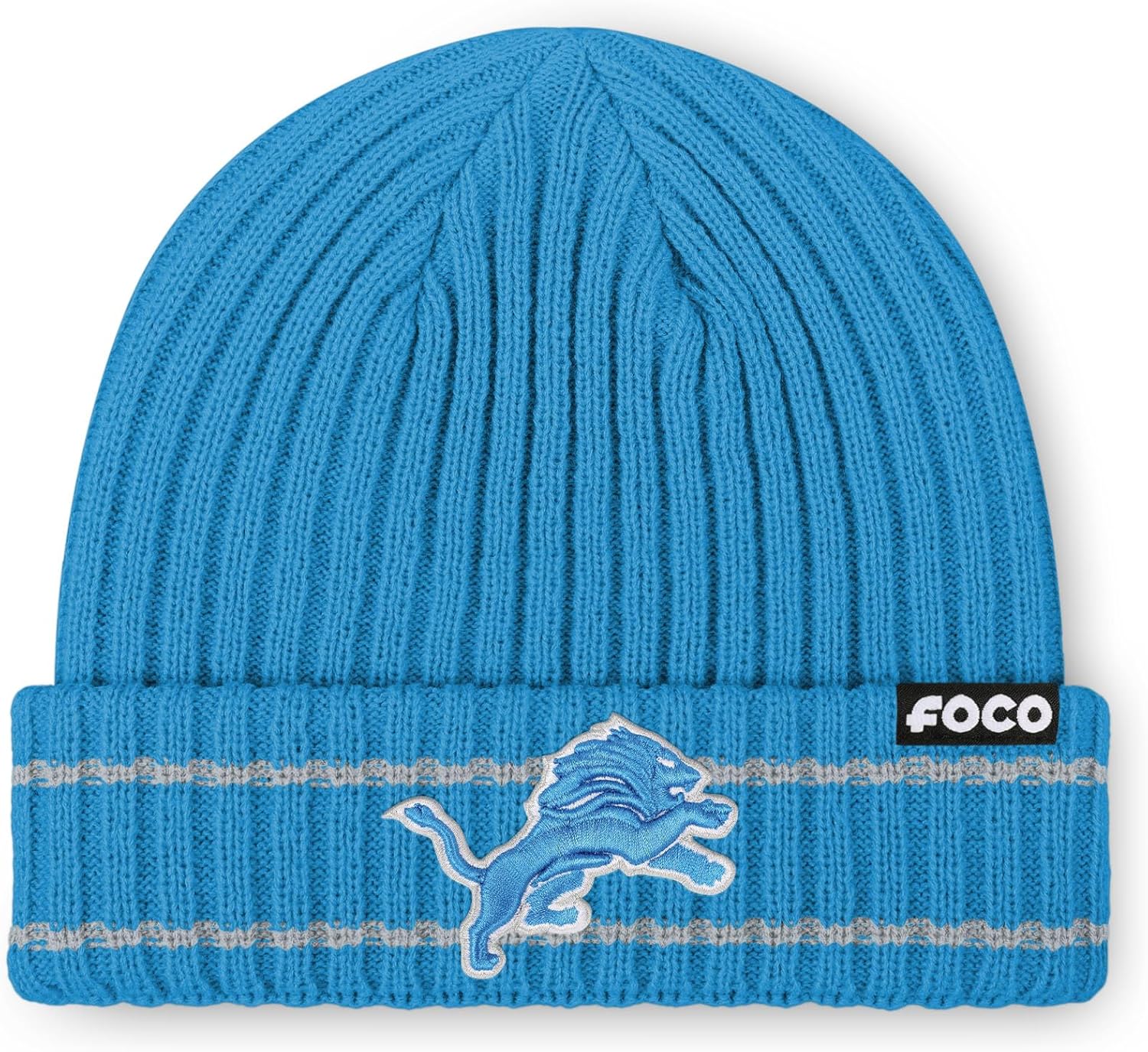 FOCO Detroit Lions NFL Primary Logo Ribbed Beanie - Glacier Blue