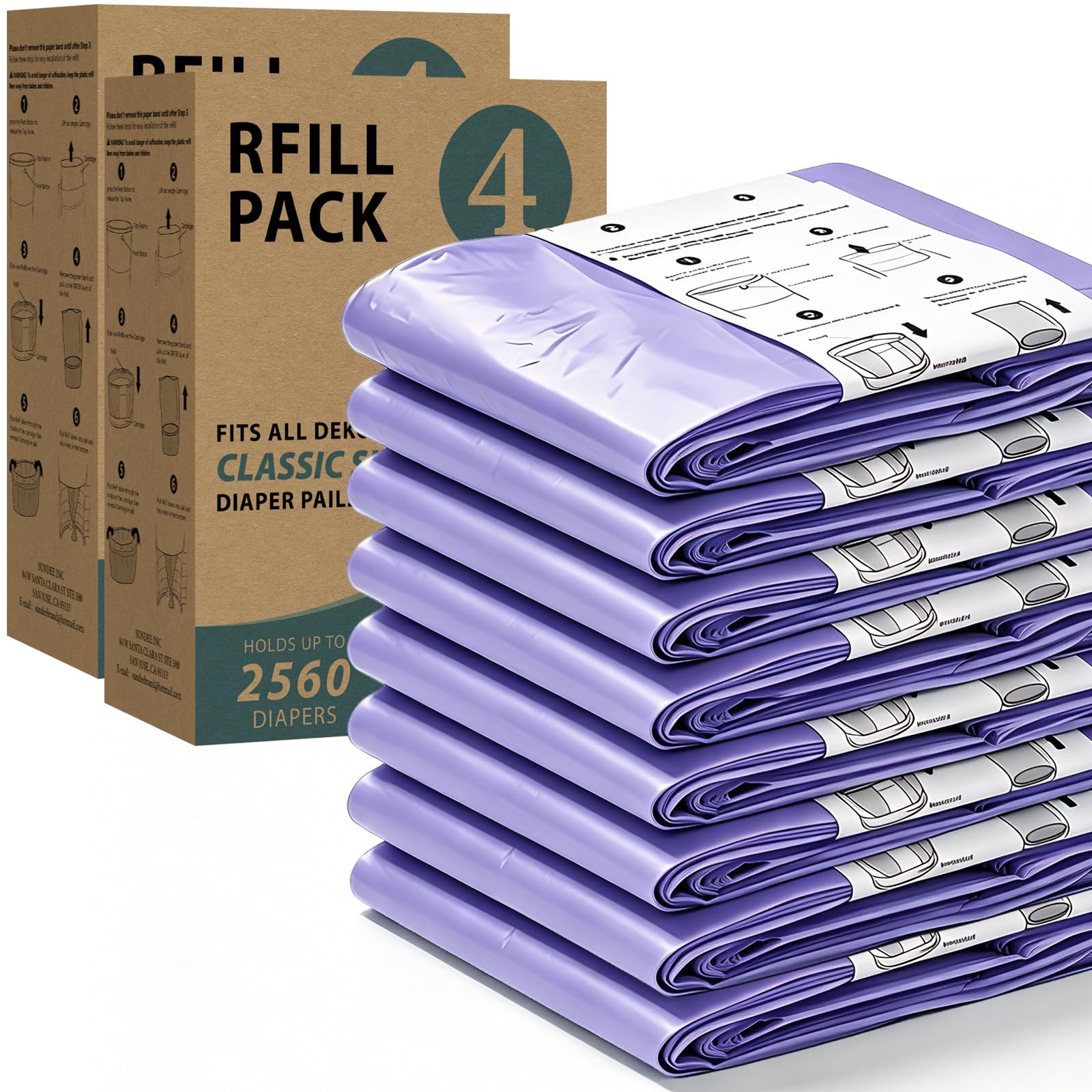 8 Pack Baby Disposable Diaper Bags Diaper Pail Refill Bags Compatible with DEKOR Classic Diaper Pails Diaper Sacks Disposable Diaper Disposal Waste Bags with Lavender Flavor 866in (Purple)