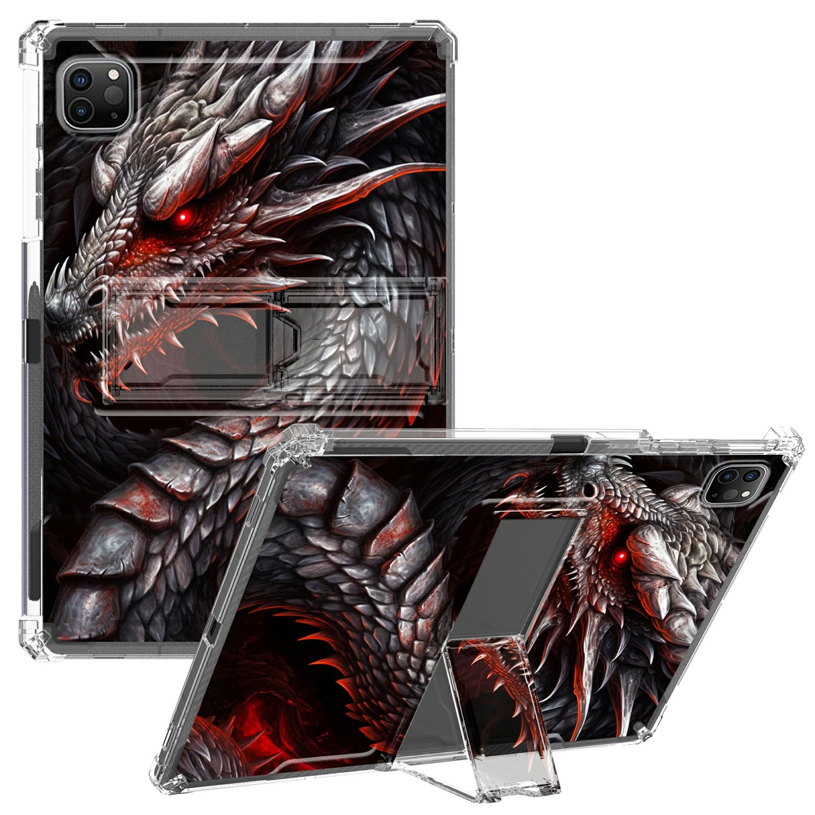 for iPad Pro 12.9 Case (6th/5th/4th Generation,2022/2021/2020 Releasse) Slim Lightweight Kickstand Protective Transparent TPU Case with Pen Holder Tablet Case - Dragon