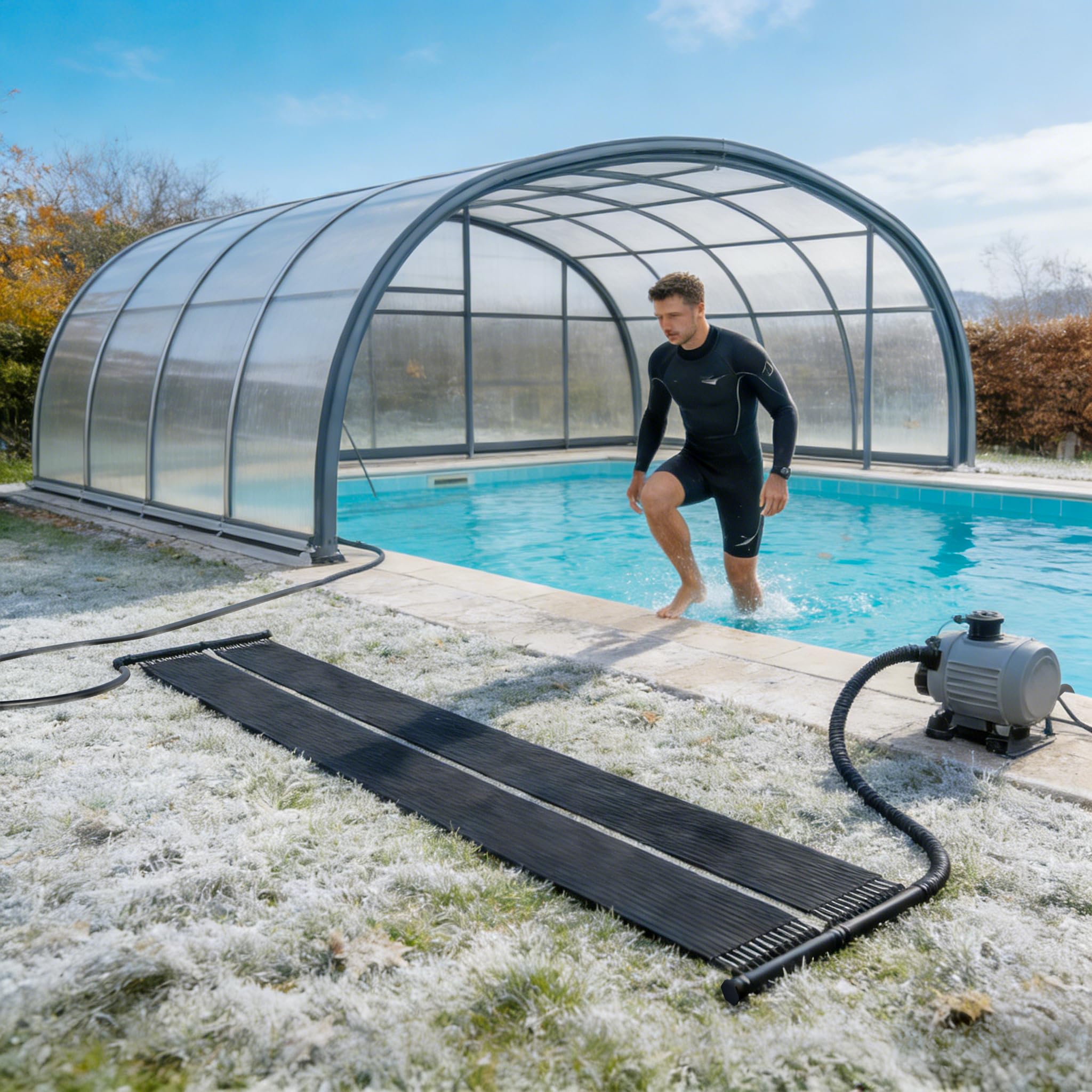 AufuN Panneau solaire de piscine 600 x 140 cm, chauffage solaire pour piscine et piscine, plastique résistant aux UV, extensible à volonté, tapis solaire d'eau chaude pour chauffage respectueux de