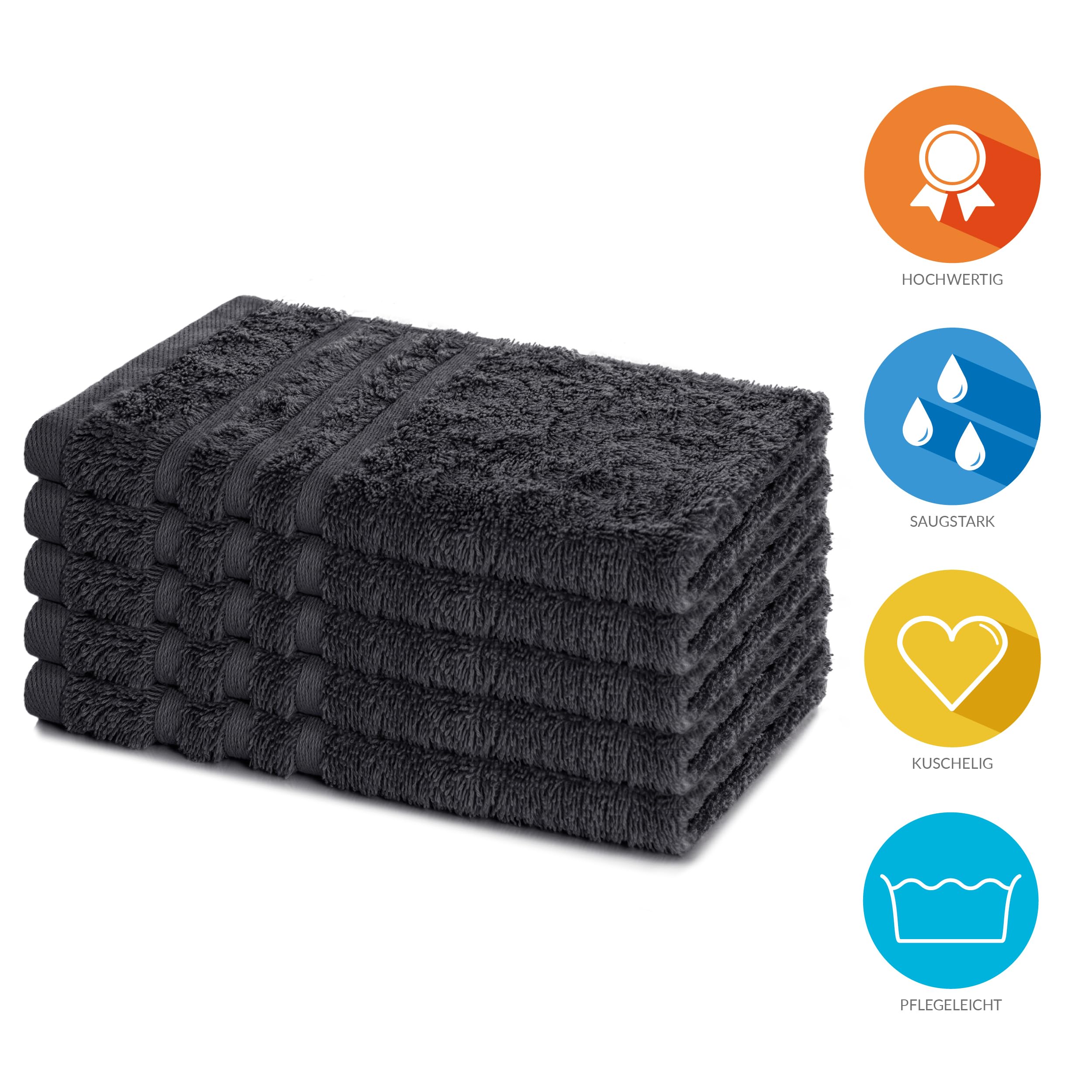 Lavea Set of 5 Guest Towels Set, Guest Towels 30 x 50 cm, Terry Towelling Guest Towel Made of 100% Cotton, Hand Towel Set - Image 2