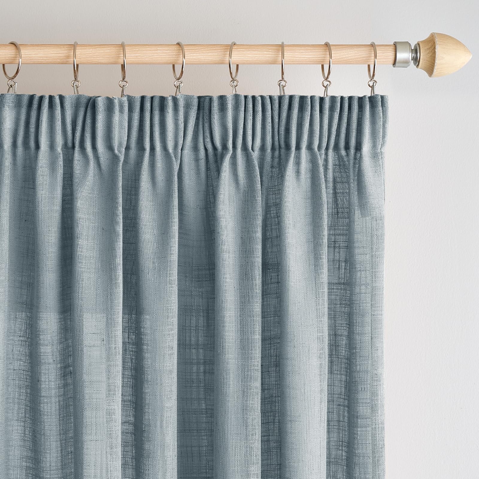 Woaboy Leinen Gardinen mit Kräuselband Vorhänge Wohnzimmer Leinenoptik Halbtransparent