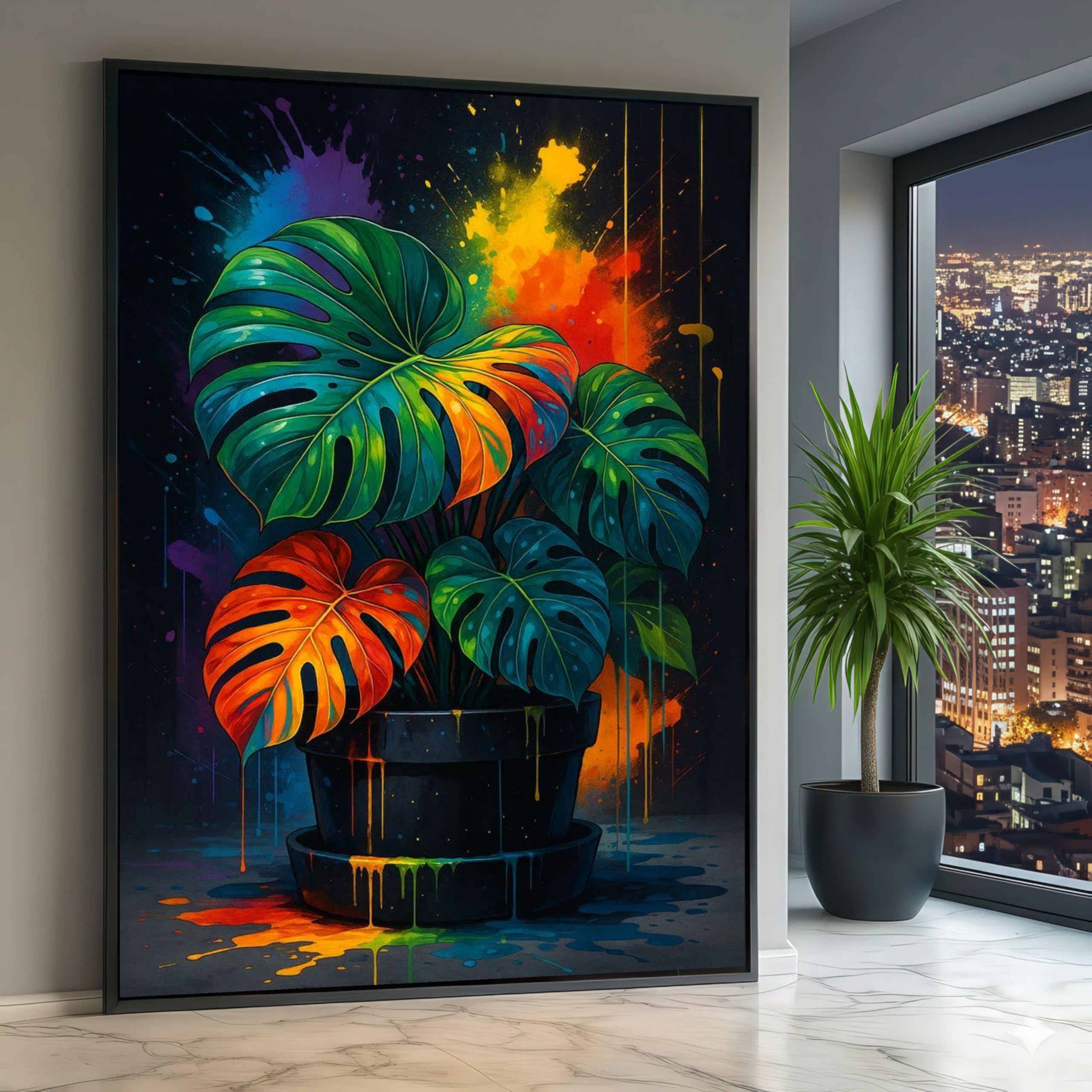 LMYCHENG Monstera Liście sztuka ścienna na płótnie, kolorowy obraz roślinny, plakat botaniczny, nowoczesny wystrój domu, abstrakcyjna grafika (70 x 110 cm)