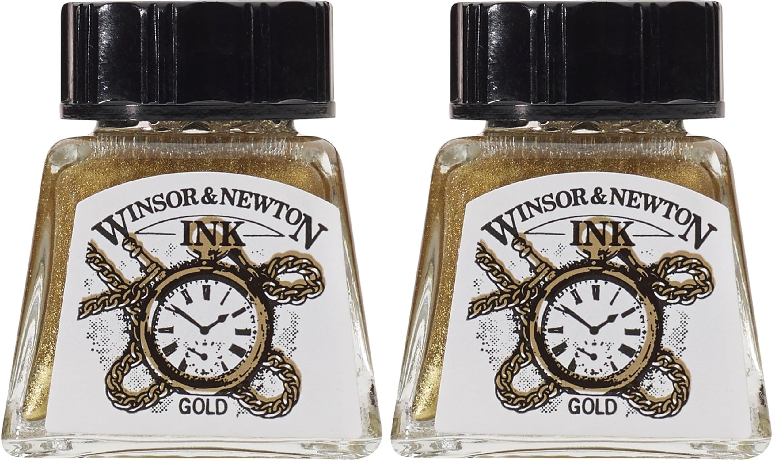 Winsor & Newton 1005283 Drawing Inks - Zeichentusche für Kalligraphen, Illustratoren, Grafikern, Künstler - wasserbeständige Farben, herrvorragender Transparenz, 14ml Flasche - Gold (Packung mit 2)