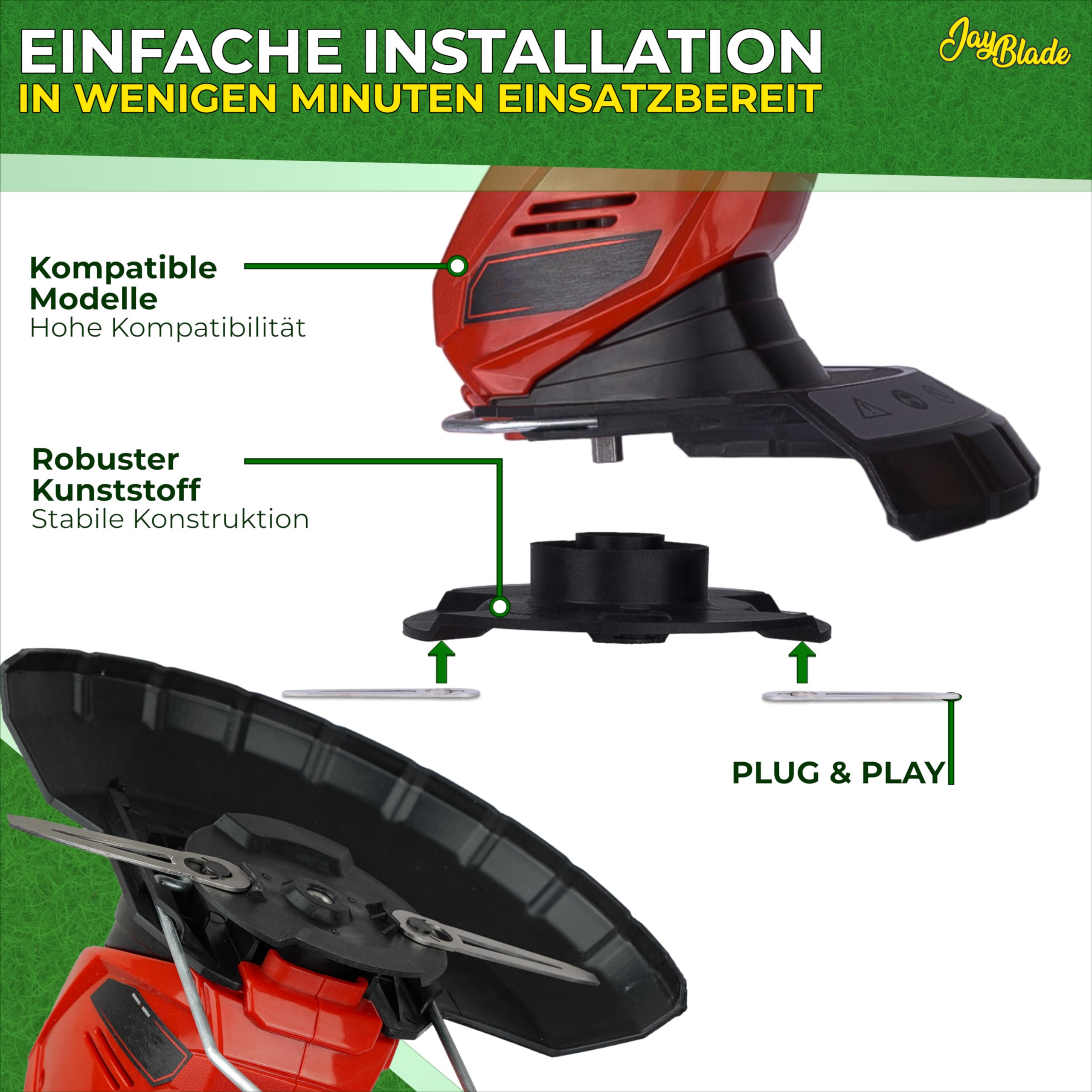 Jay Blade JayBladeSet1 set di lame in metallo per tosaerba a batteria Lame di ricambio compatibili con Einhell Gardol - incluso disco di taglio nessuna lama in nylon o plastica