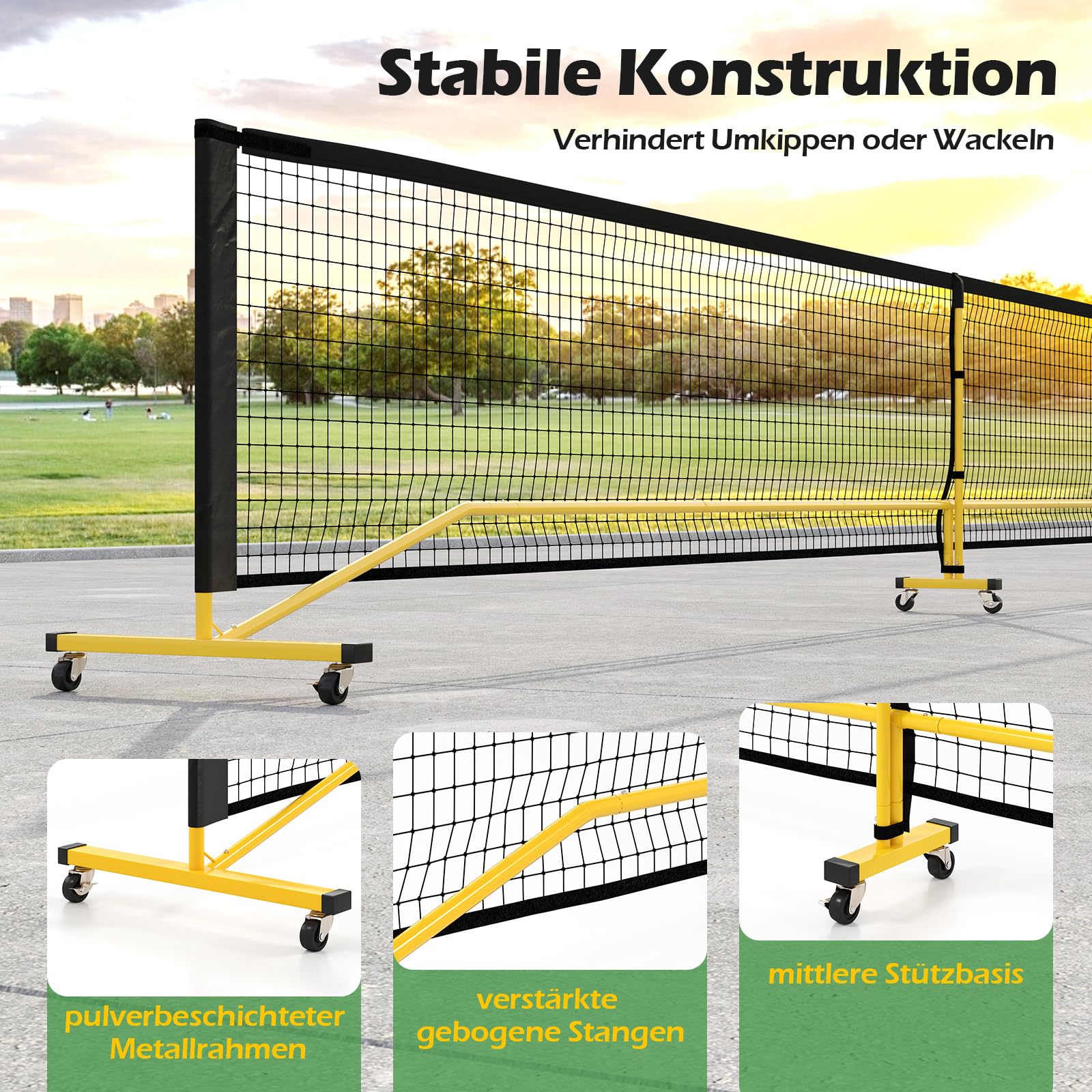 COSTWAY tragbares Pickleball Netz mit Rollen, 6,7 m Pickleball-System in offizieller Größe mit Metallrahmen & Tragetasche, Tennisnetz Outdoor wetterfest, Volleyballnetz für Hinterhof, Auffahrt