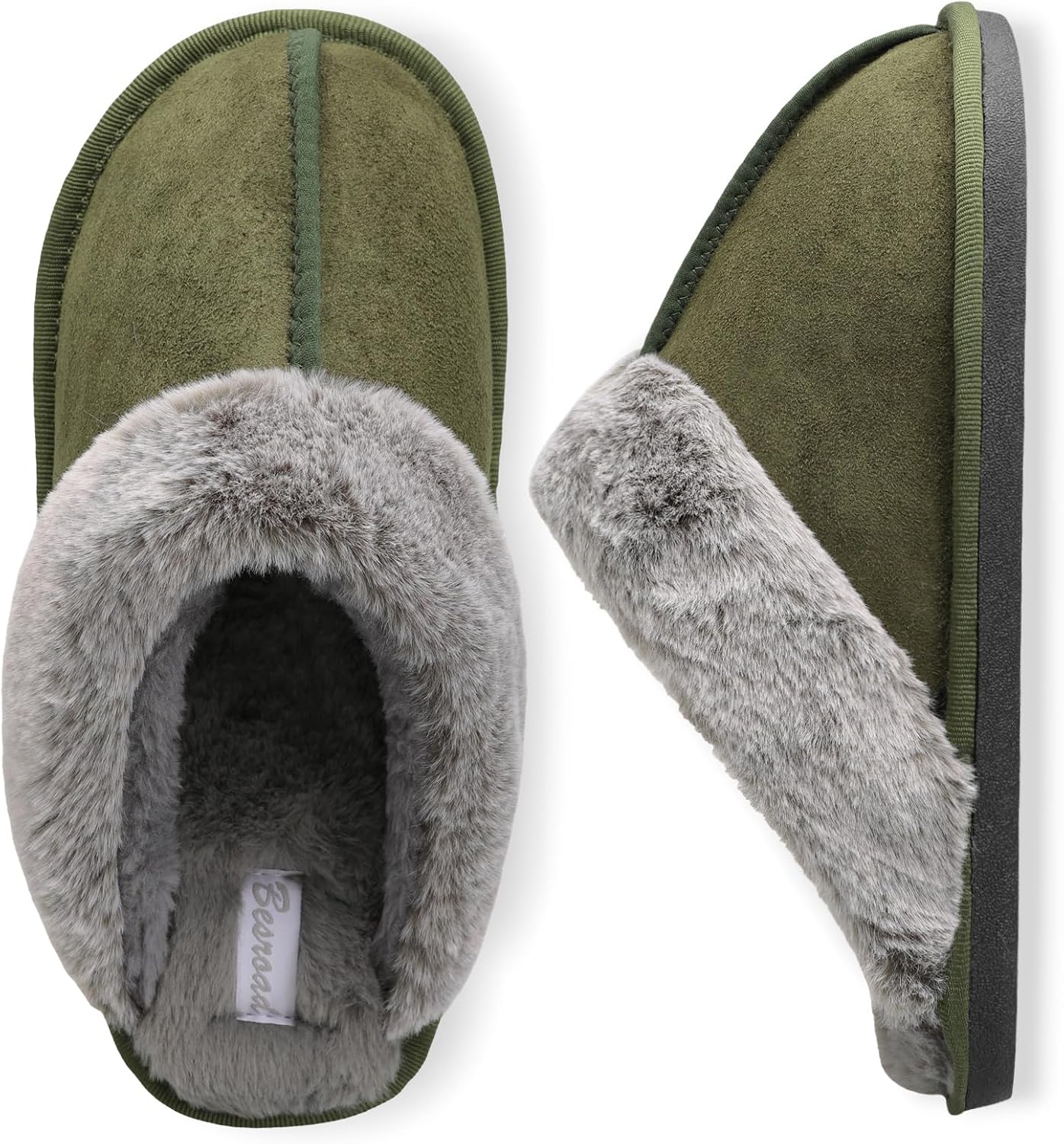 Besroad Mens Slippers Memory Foam House Slippers Warm Fuzzy Bedroom Slide House Shoes Indoor Outdoor Scuff
