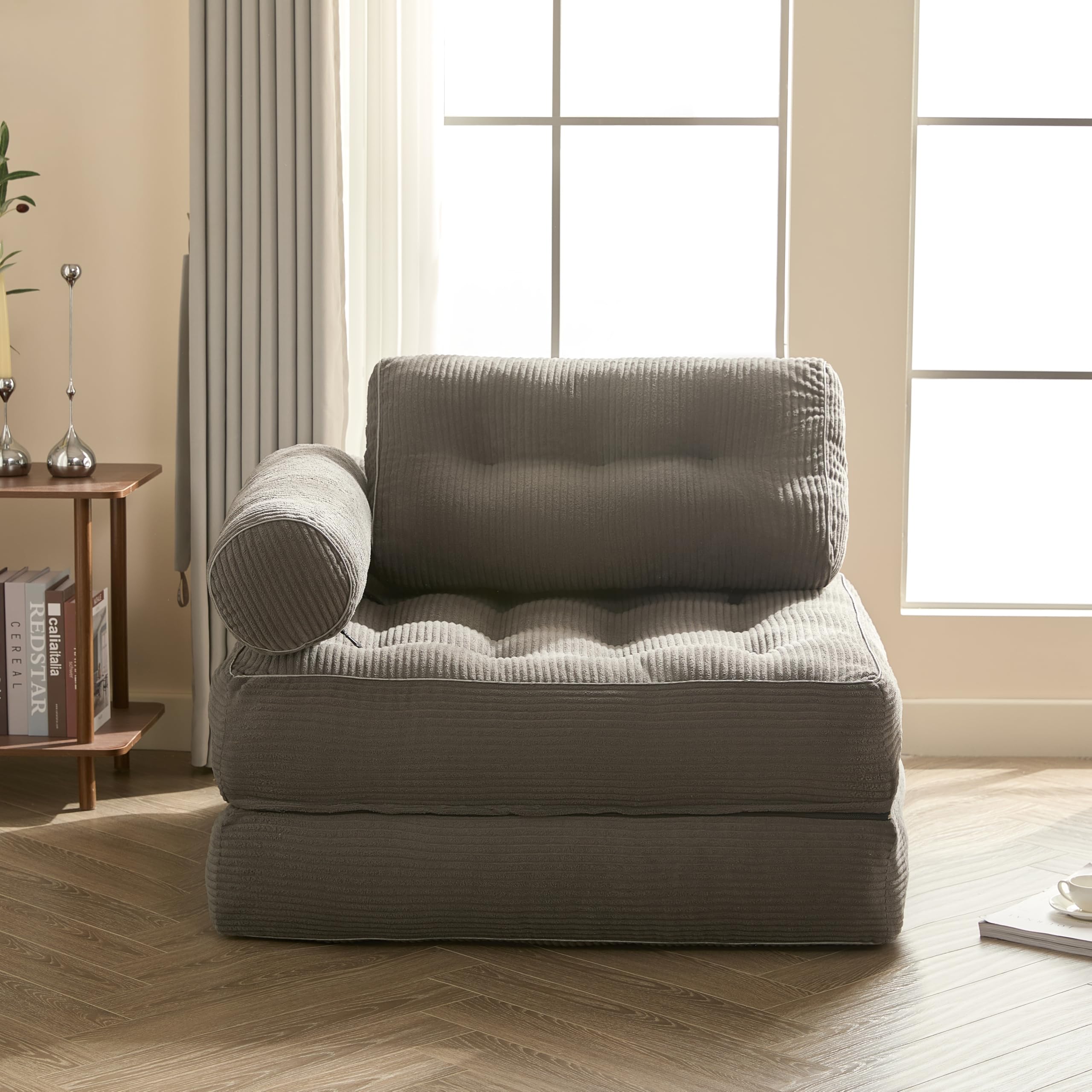 Litbird boneless Sofa Bean Bag Chair Bed, Corduroy, Grey