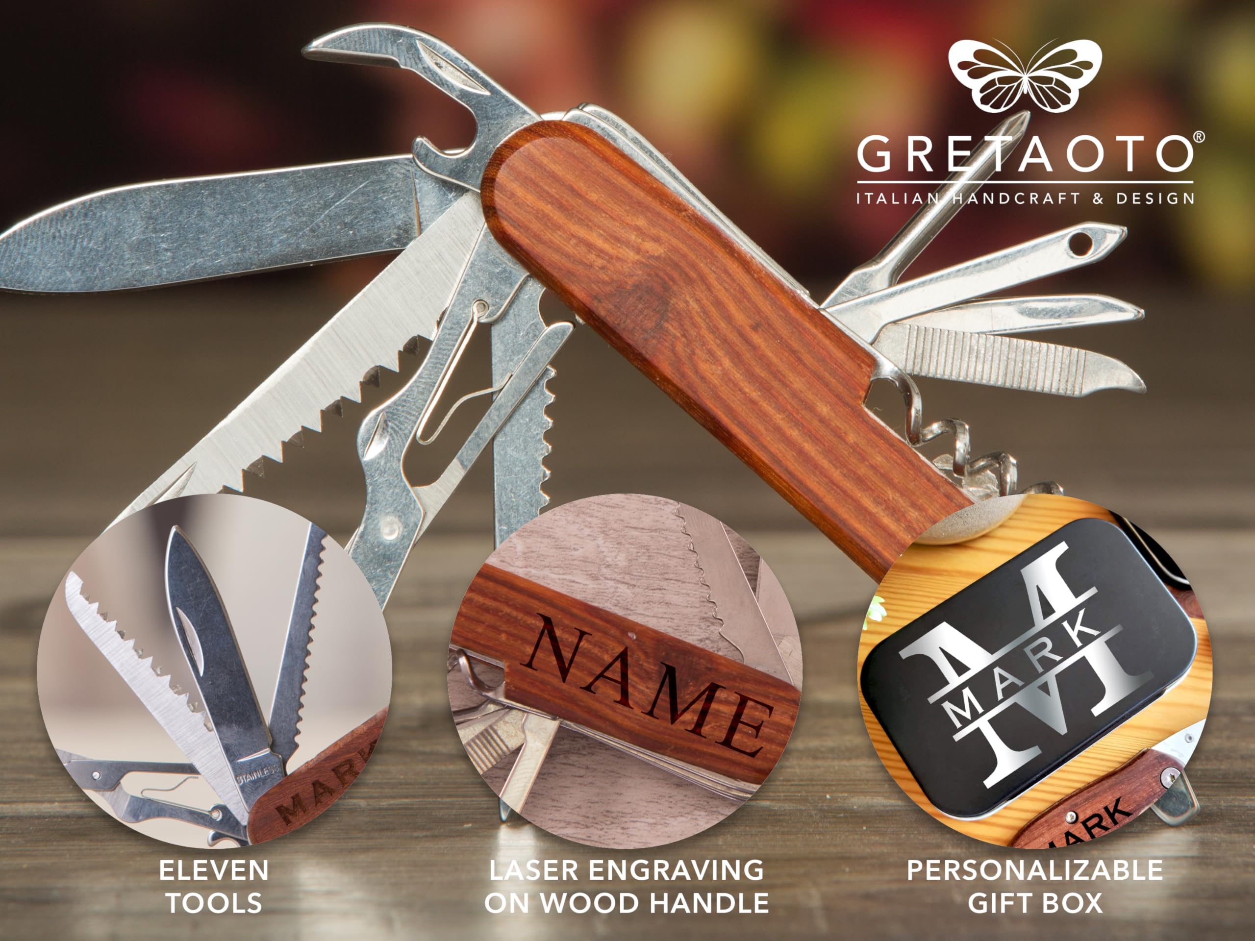 Greta Oto Coltellino Svizzero Personalizzato Regalo per Marito e Papà coltello da tasca multitool campeggio pesca vita all'aria aperta