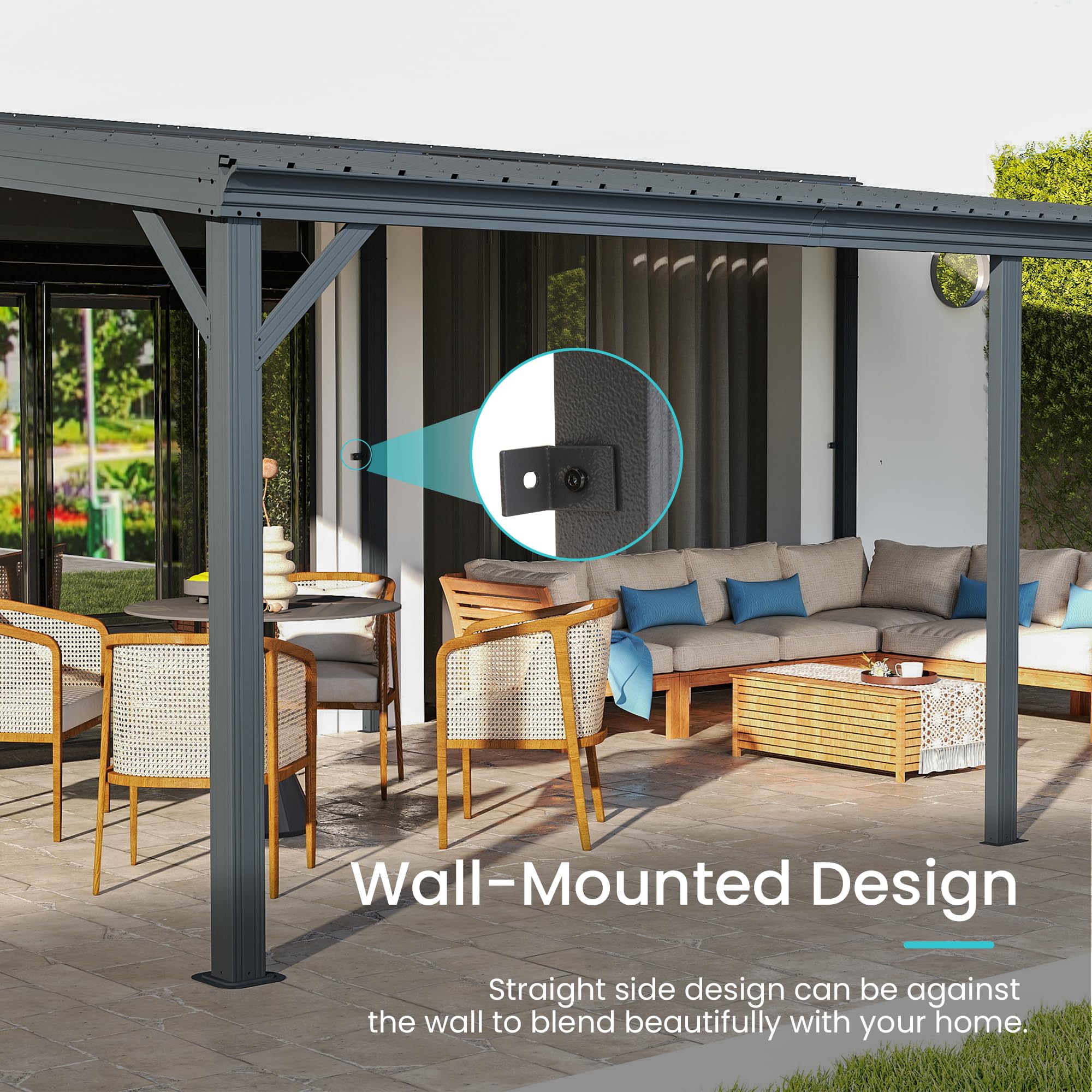domi outdoor living Domi 12' x 20' Lean to Gazebo, Wall Mounted Gazebos Pergola — product photo