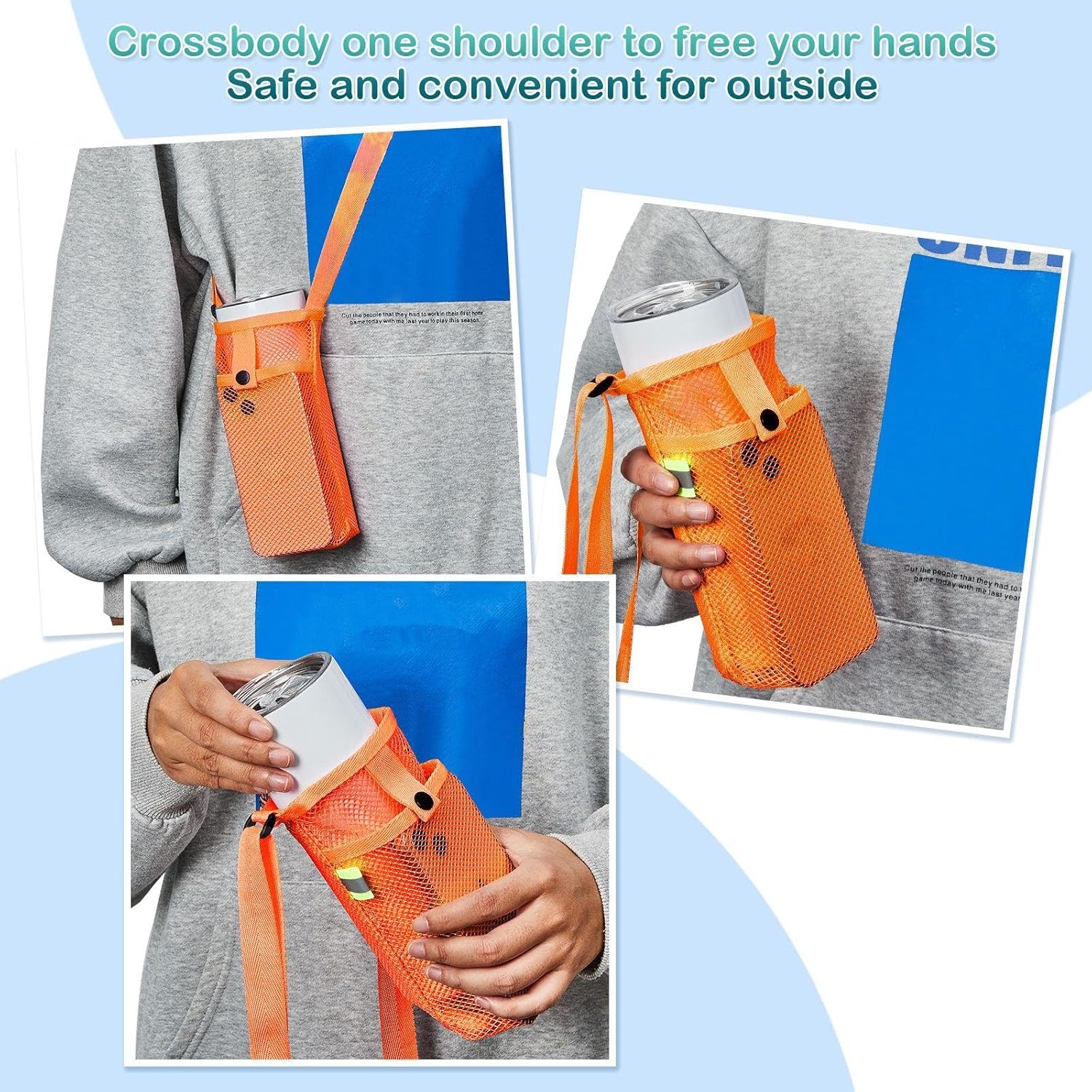 Tessco for you Water Bottle Sling Holder with Adjustable Shoulder Strap Water Bottle Mesh Carrier Bag Sleeve Pouch Holder for Walking Sports