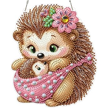 MXJSUA Diamond Hedgehog Painting Pendant with Chain Adults Diamond Painting Window Pictures Hanging Ornament Craft Set for Wall and Entrance Decor Gift 20 x 20 cm