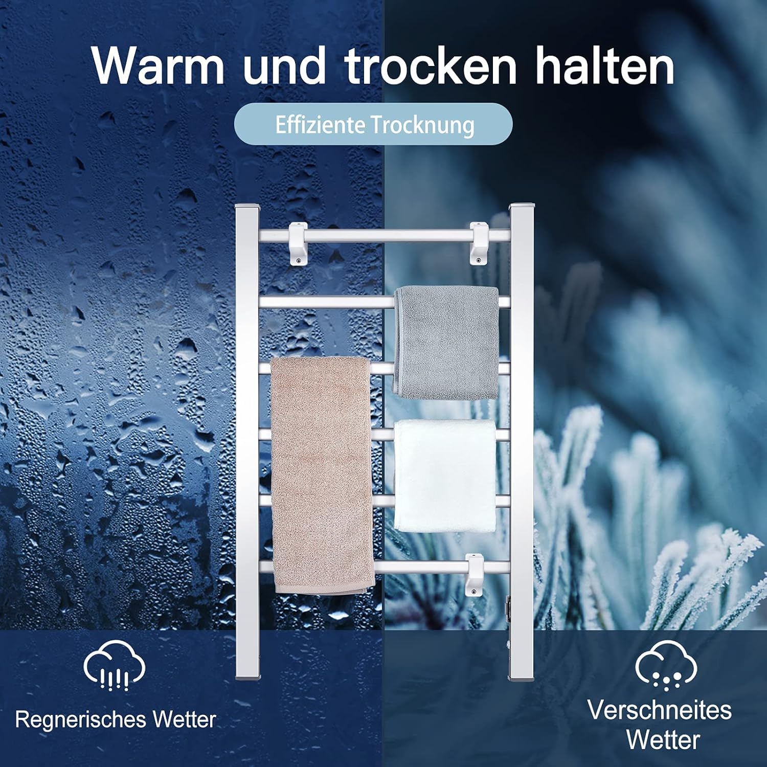 FANTASK 2 in 1 elektrischer Handtuchwärmer, Handtuchhalter mit 6 Stangen freistehend & wandmontiert, 100W Handtuchheizkörper Aluminiumrahmen, Handtuchtrockner Badheizkörper