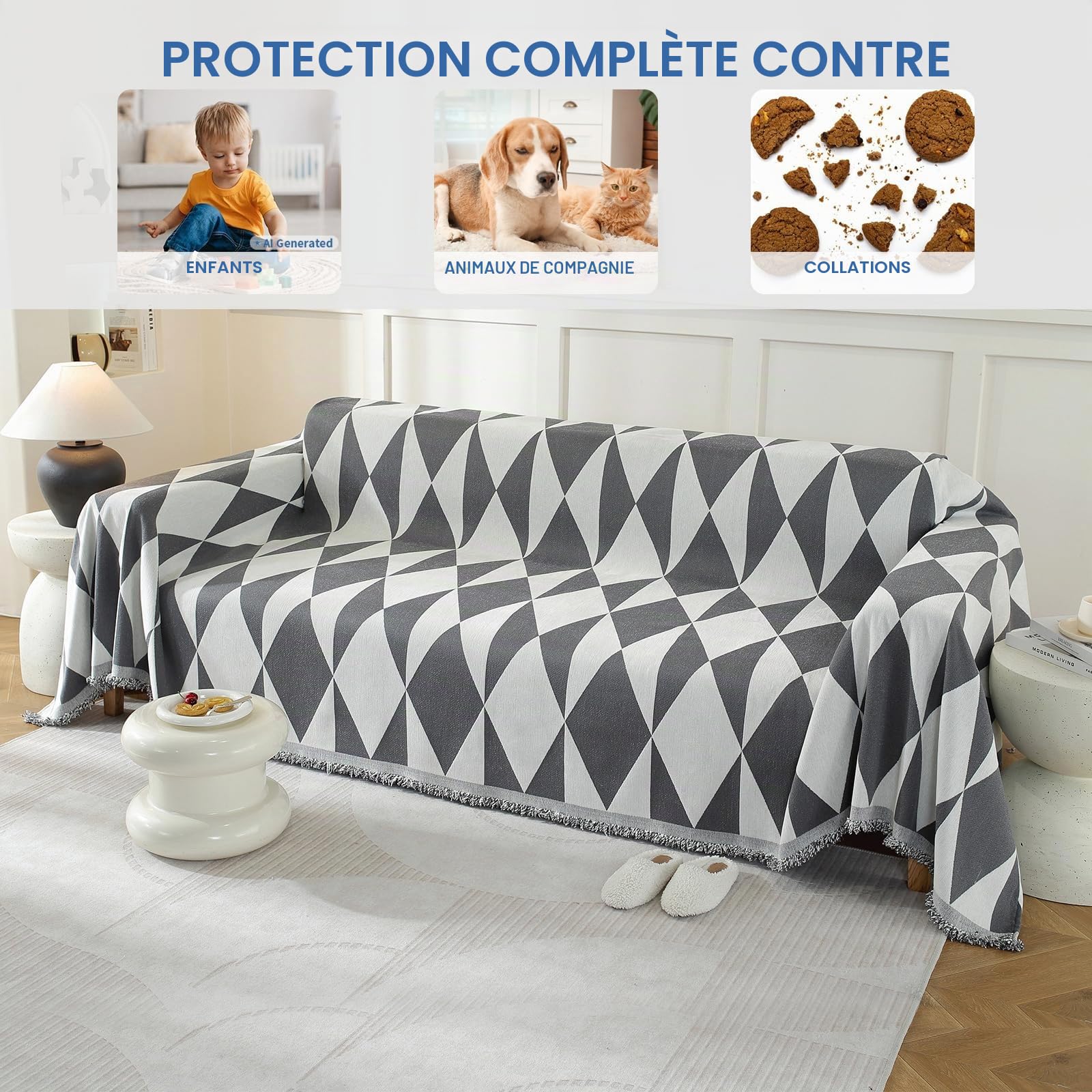 Ystyle Couvre Canapé, 180x340 CM, Jeté De Canapé Grande Taille, Gris Foncé