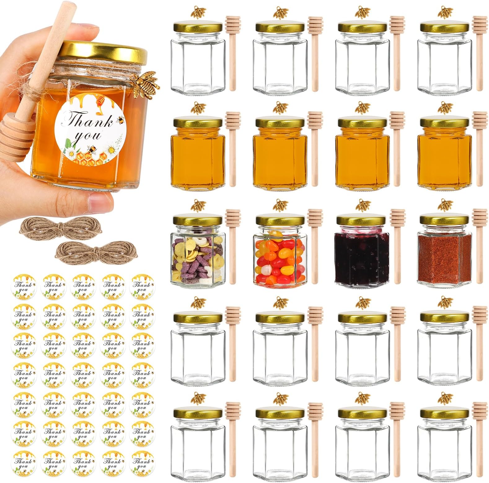 AuroTrends 3oz Honey Jars with Dipper 48Pack, Mini Honey Jars for Baby Shower Favors