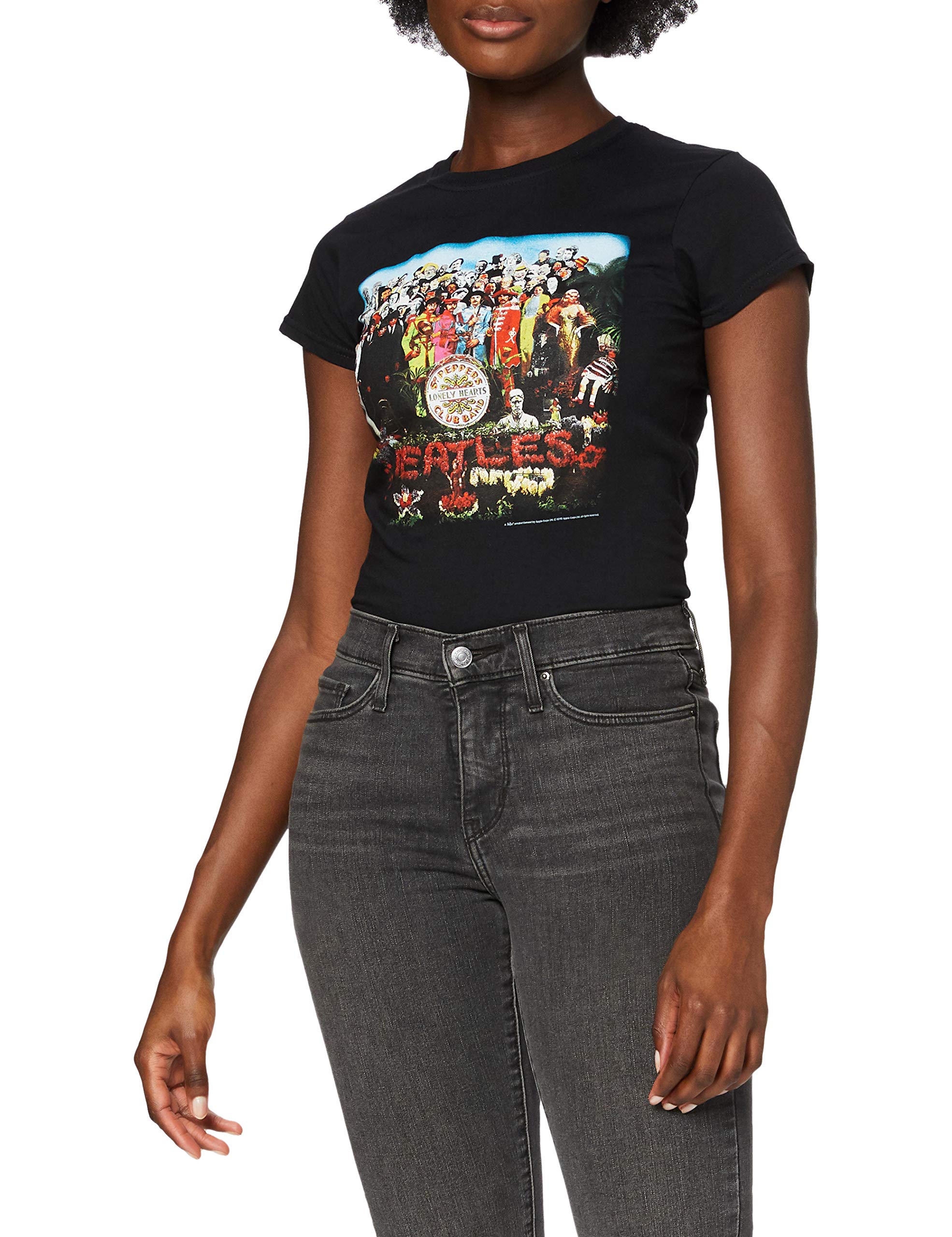 The Beatles Women's SGT Pepper Short Sleeve T-Shirt, Black, Size 12 (Manufacturer Size:Large)