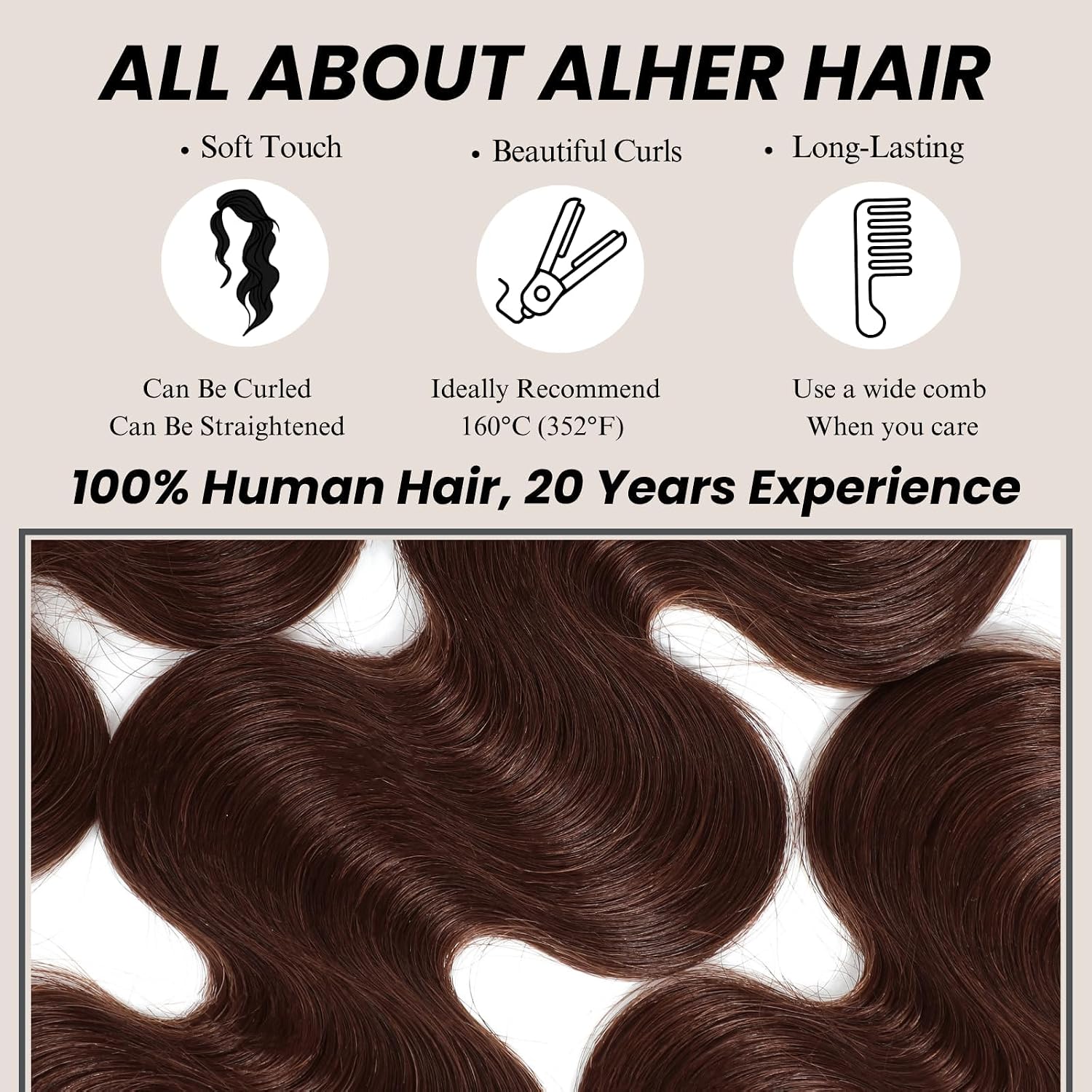 ALHER Color #4 Chocolate Brown Bundles with 4x4 HD Lace Closure Body Wave, Dark Brown Colored Wavy 4 Bundles with Closure 12A Soft Thick 100% Unprocessed Virgin Remy Hair 12 12 14 16+12 Inch