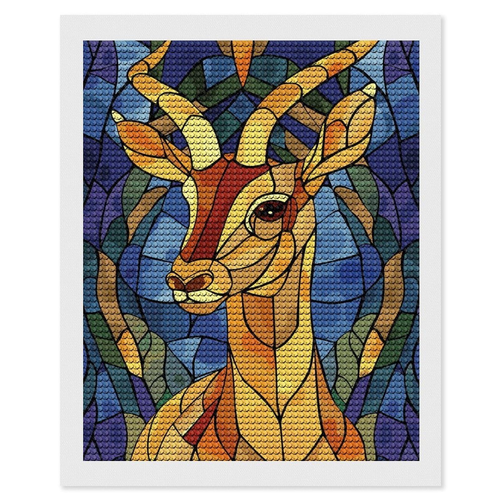 Junmoney Stained Glass Gazelle Portrait Diamond Painting Canvas Set 16"x20", for Adults, Sparkling Round Gems, Thoughtful Handmade Gift, Modern Decor