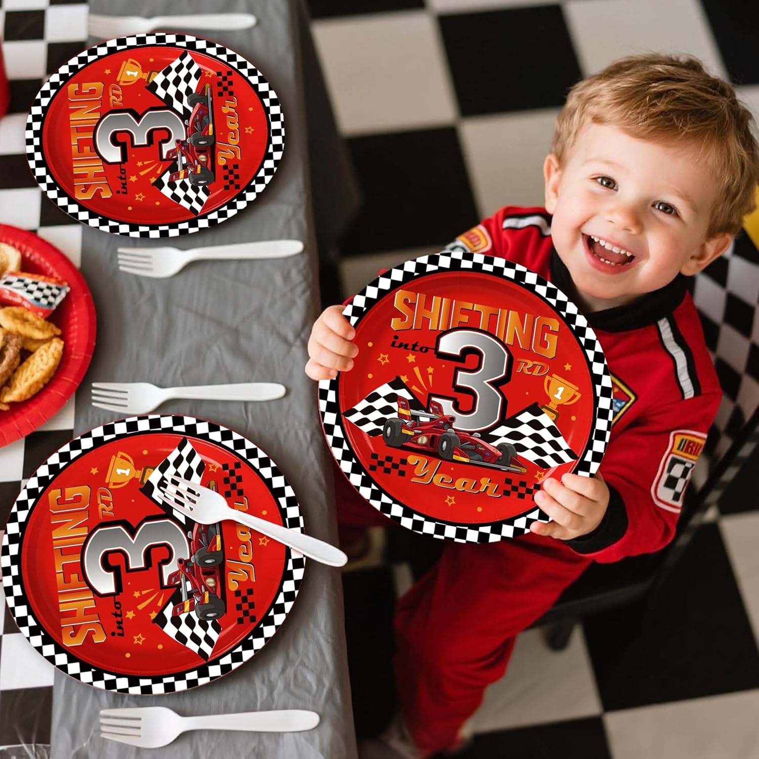 50Pcs Shifting into 3rd Year Paper Plates, Happy 3rd Birthday Decorations, Can't Catch Me I'm Three Birthday Party Decorations, Cheers to 3 Year Old Racing Car theme Party Supplies - Image 5