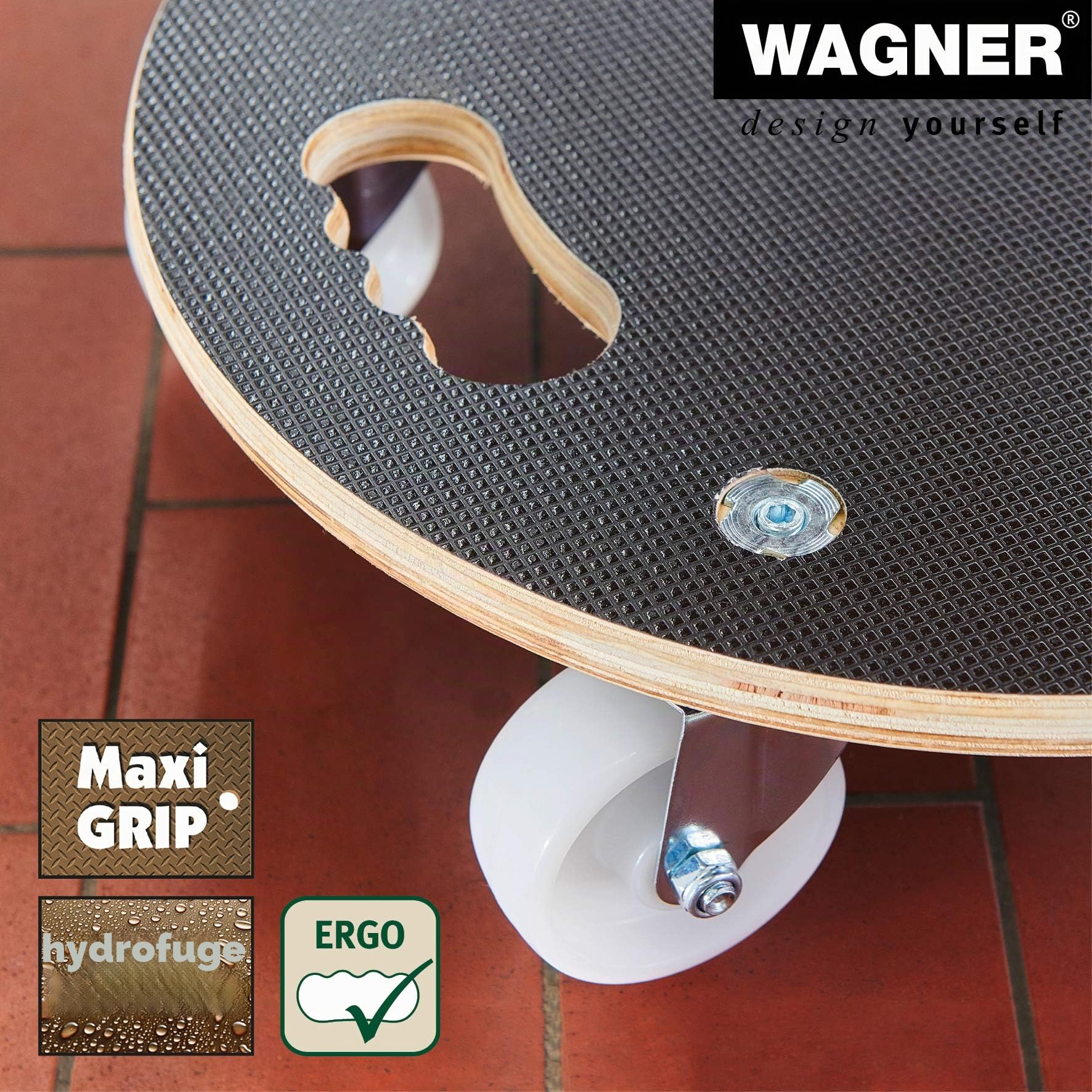 WAGNER Chariot à roulettes MM 1108 I Ø 38 x 11 cm - Charge 250 kg - pour cartons Lourds, appareils et Meubles I poignée Ergo I Surface antidérapante I certifié FSC - 20110801